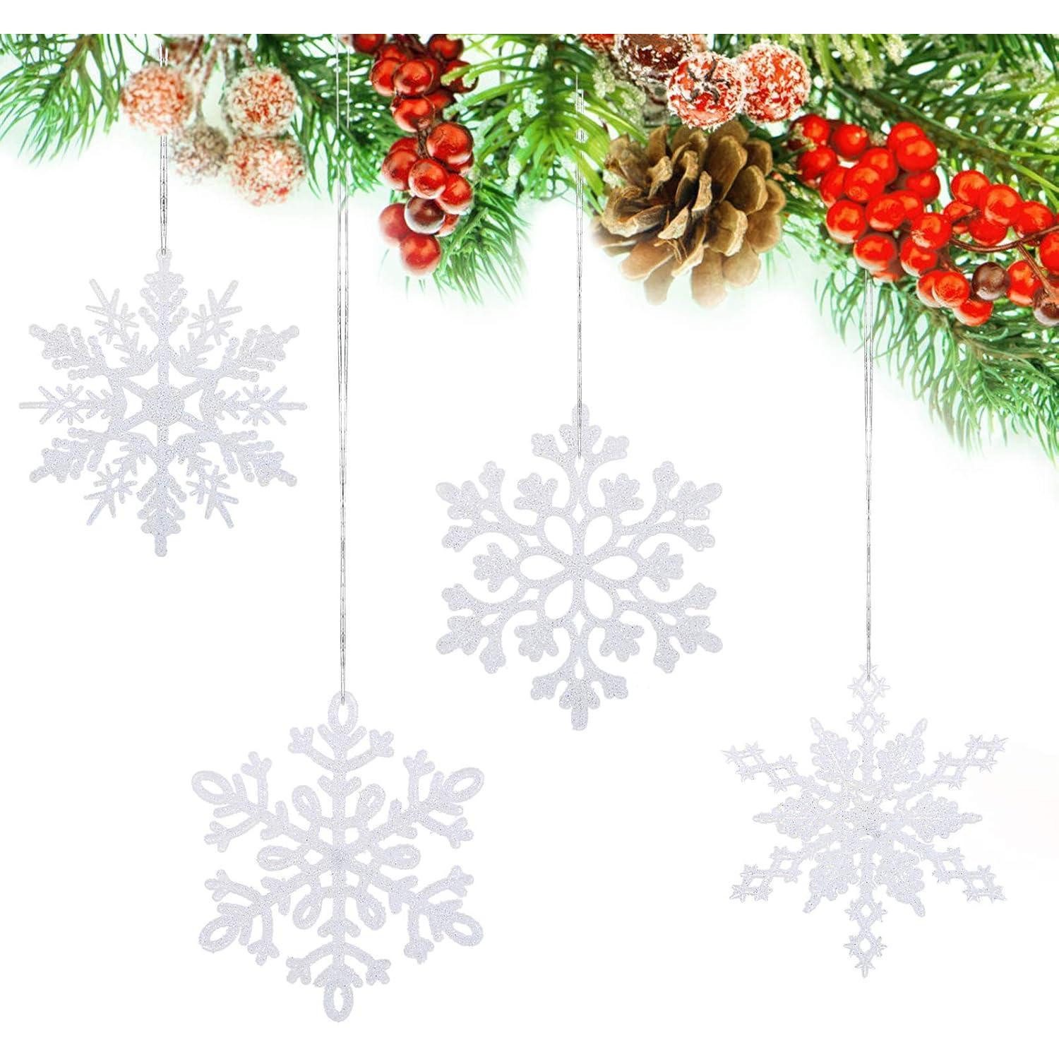 Baumbehang Weihnachtsbaumschmuck Schneeflocken Anhänger Weiß Glitzer Set 1