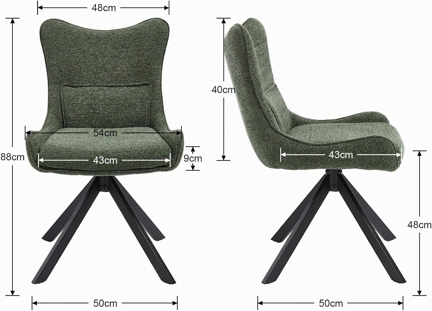 WAHSON OFFICE CHAIRS Esszimmerstuhl 360°Drehbar Esszimmerstühle 2er Set Drehstuhl Chenille mit Metallbeine (4 St) – Bild 2 von 5