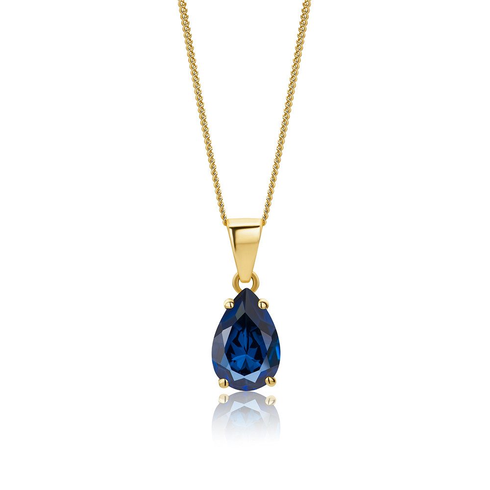 Miore Kette mit Anhänger MA9162N - aus 9 Karat 375 Gelbgold - mit Saphir 1,00 Karat, Damenhalskette mit 45 cm Länge