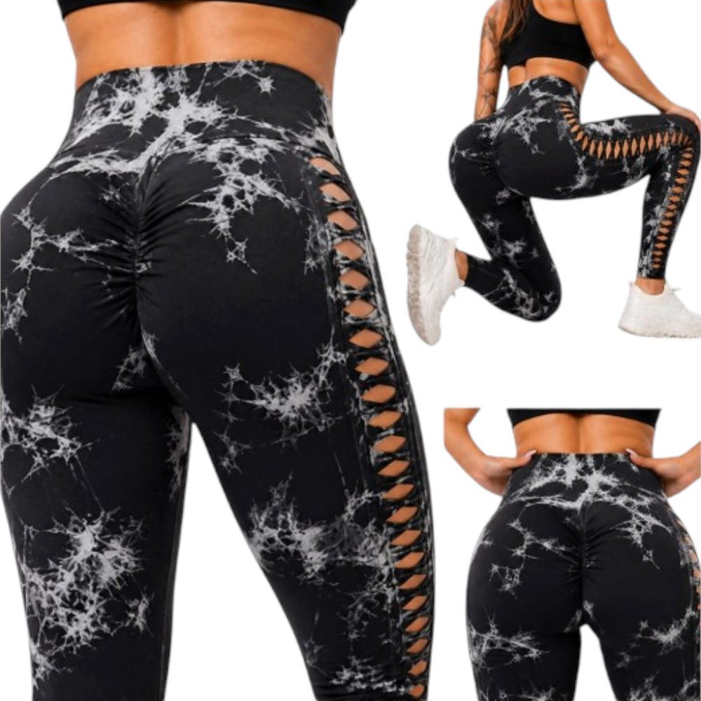 Da Meso Leggings Damen Push Up Leggings Marmoriert High Waist Fitness figurformend