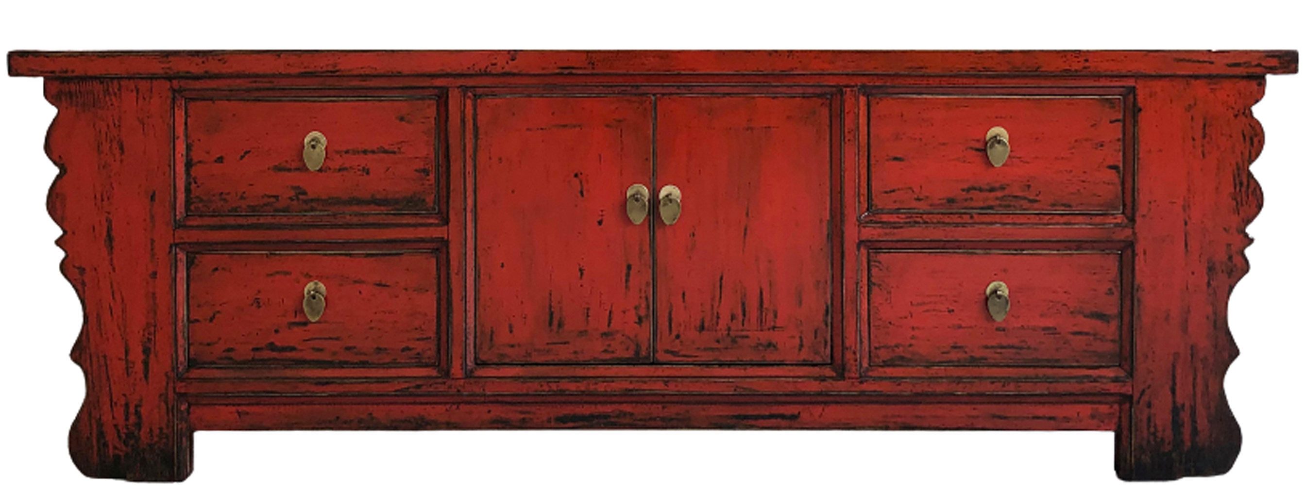 OPIUM OUTLET Kommode Asiatische Möbel Chinesischer Schrank Kommode Lowboard (Hochzeitsschrank asiatisch chinesisch orientalisch, komplett montiert, Asia TV Sideboard im Vintage-Stil aus Holz), Breite 177 cm Höhe 60 cm, rot