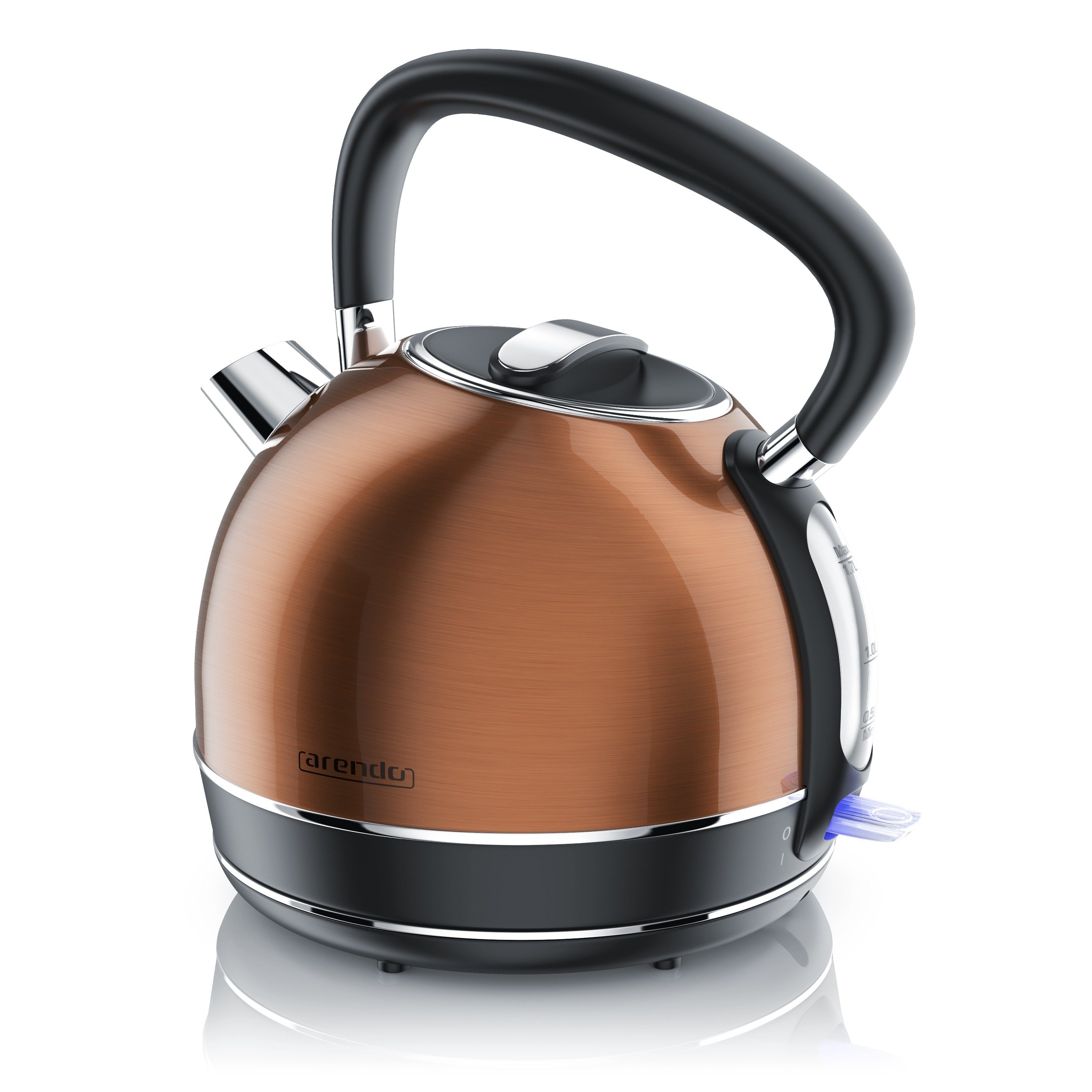 Arendo Єлктрочайники Retro Edelstahl Teekessel im Vintage Style, GS Geprüft, Kupfer, 1,7 l, 2200 W, Überhitzung & Trockenkochschutz, automatische Abschaltung, Kalkfilter