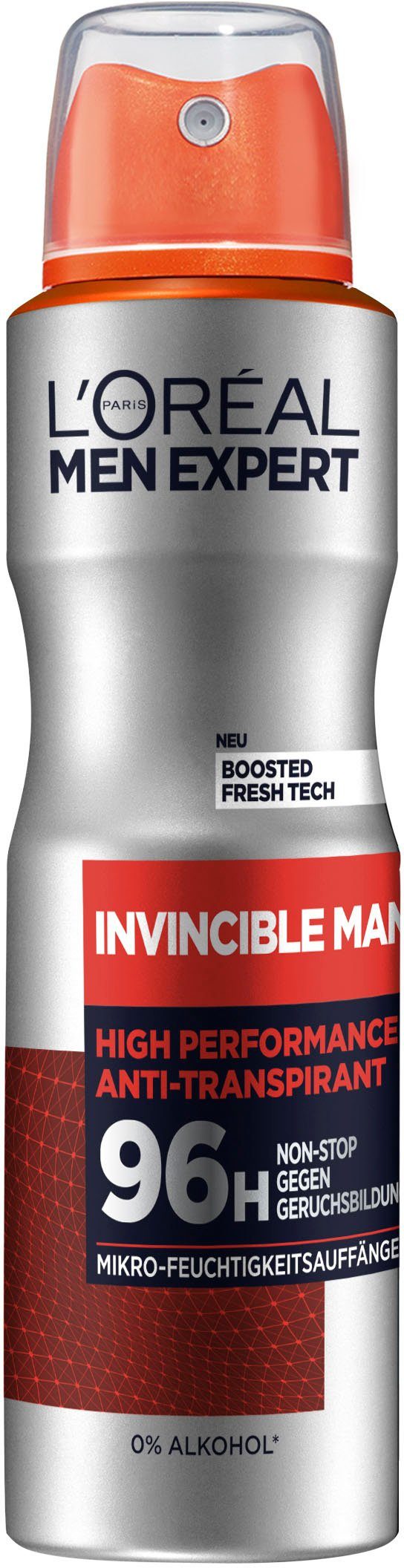 L'ORÉAL PARIS MEN EXPERT Deo-Spray Deo Spray Invincible Man 96h, Packung, 6-tlg., mit hoher Zuverlässigkeit