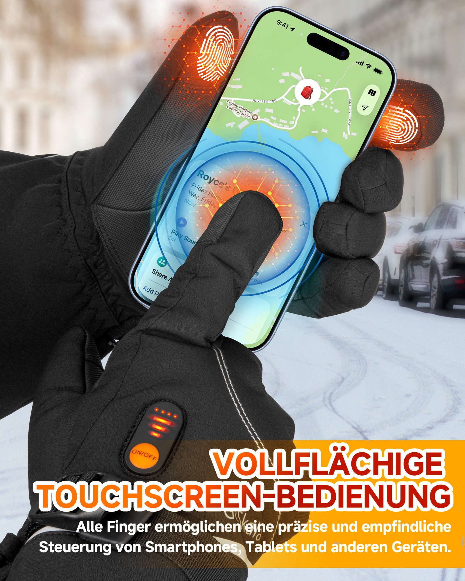 GoSkala Beheizbare Handschuhe Skihandschuhe mit 3 Heizstufen, Thermohandschuhe Winterhandschuhe (Set) Beheizt, Touchscreen-kompatibel, Wiederaufladbar, Temperat – Bild 3 von 5