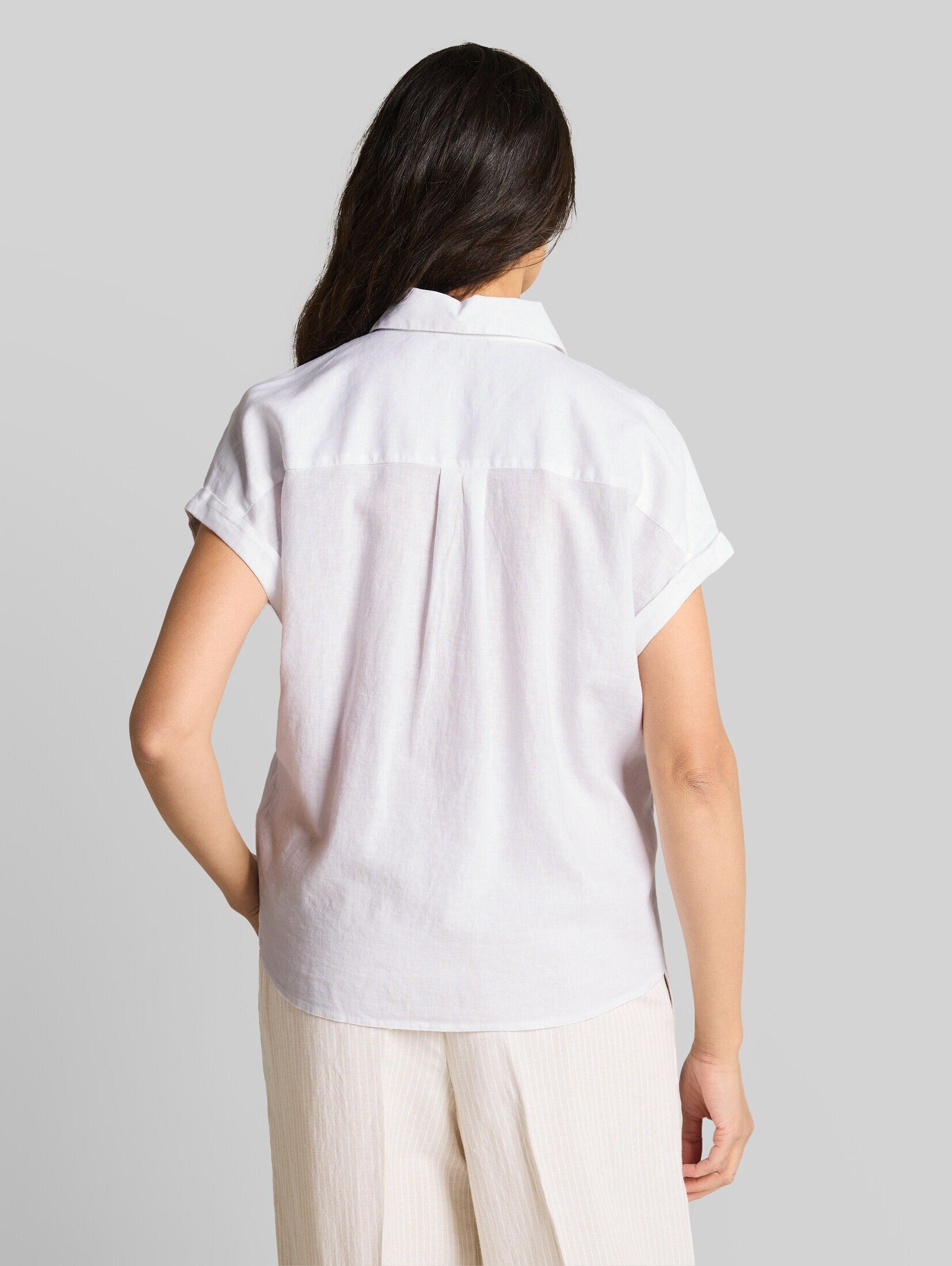 TOM TAILOR Kurzarmbluse Blusen & Shirts Loose Fit Bluse mit Leinenanteil