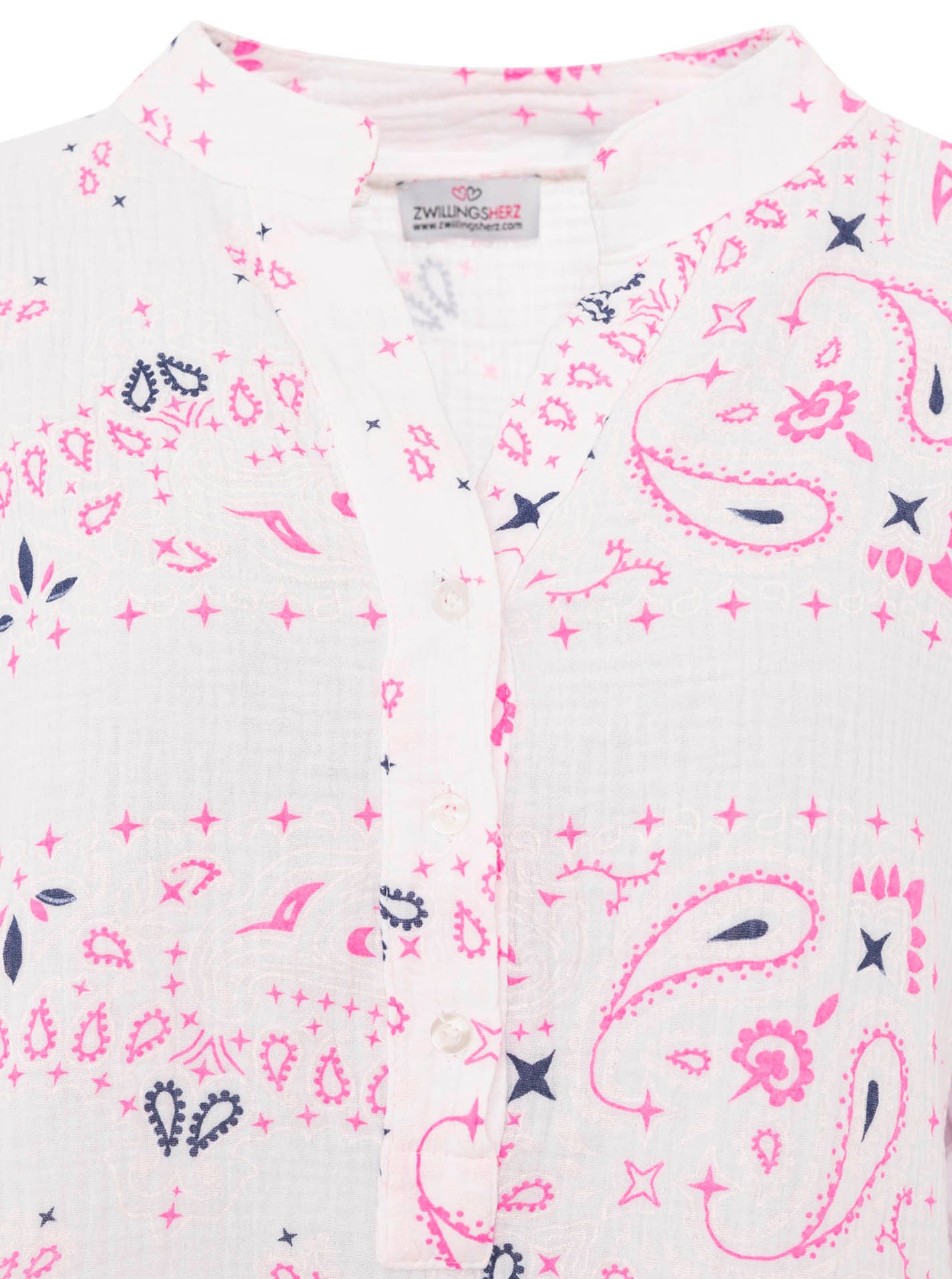 Zwillingsherz Kurzarmbluse "Paisley Dreams" Musselin, Paisley Muster, umgeschlagene Ärmel, V-Neck mit Knopfleiste – Bild 5 von 5