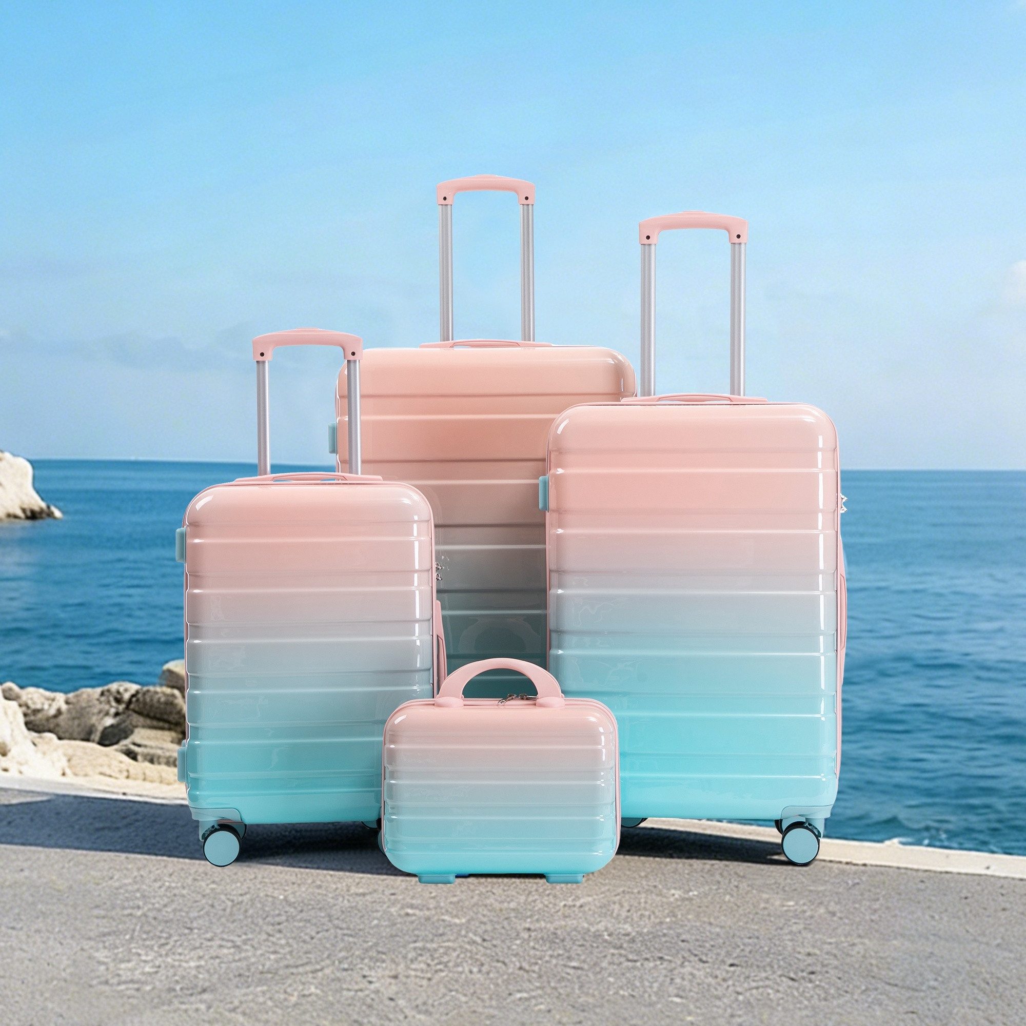 LVHOM Hartschalen-Trolley Handgepäck-Trolley&Koffer 2/4-St.14"/20"/24"/28", leise Rädern für Tour, Geschäftstrip, Familienurlaub, längere Erkundungen, Flughafentransfers