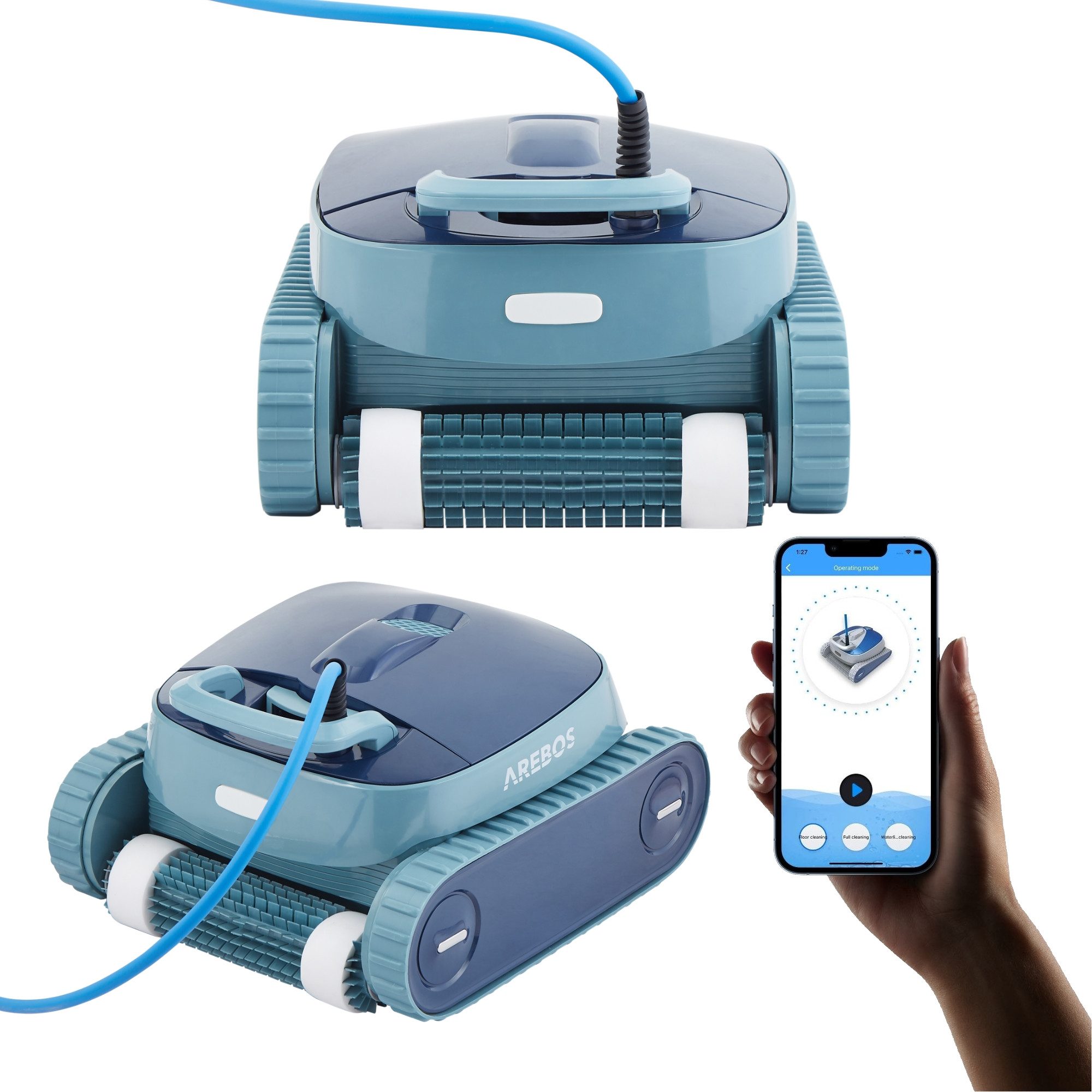 Arebos Poolroboter vollautomatischer Schwimmbad Poolsauger Boden+Wand mit APP