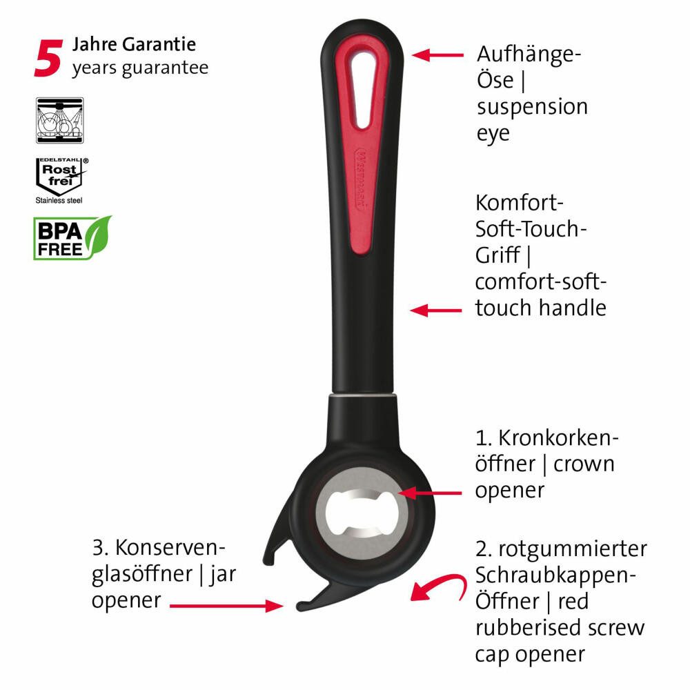WESTMARK Flaschenöffner Gallant, Multi-Öffner, Für Deckel, Kronkorken, Schraubverschlüsse