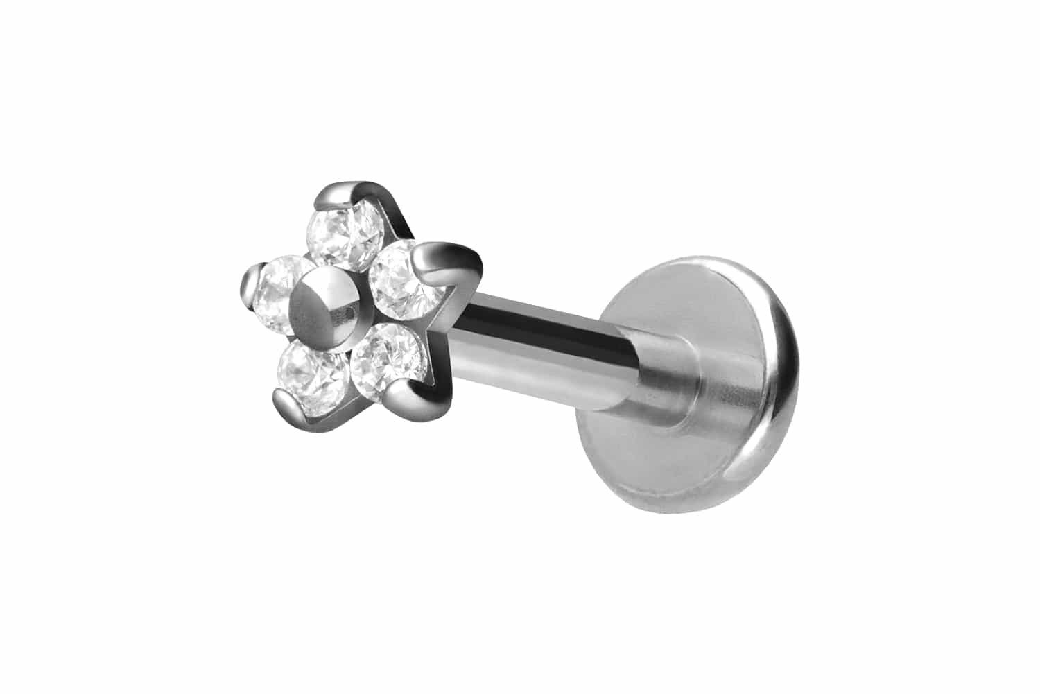 Piercing-Set Titan Labret mit Innengewinde BLUME MIT 5 KRISTALLEN