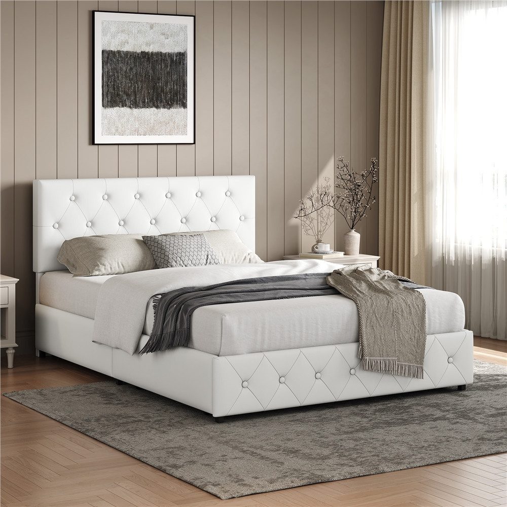 Yaheetech Polsterbett Doppelbett mit 2 Schubladen, Bettgestell 140 x 200 cm, Kopfteil hochstellbar, aus Kunstleder