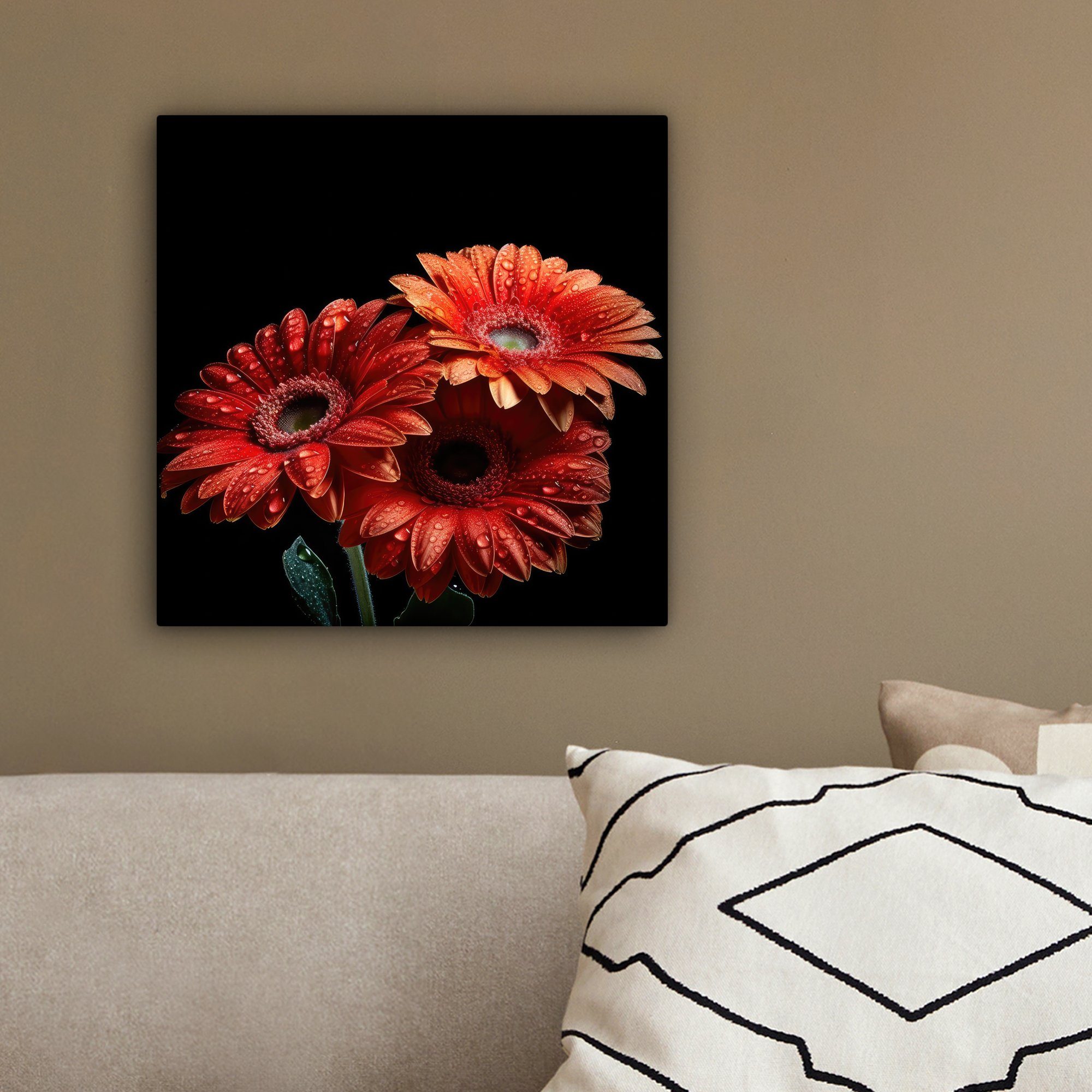 Botanisch Natur, Rot 20x20 - cm für (1 Blumen - St), Schlafzimmer, Bilder - - Wohnzimmer OneMillionCanvasses® Leinwand Leinwandbild Gerbera