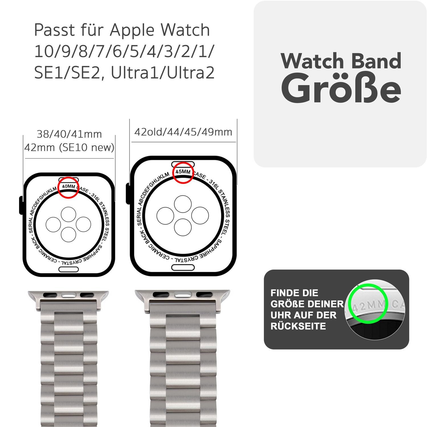 Nalia Smartwatch-Armband Apple Watch 49mm/46/45/44/42(Serie 1-3), Edelstahl günstig online kaufen