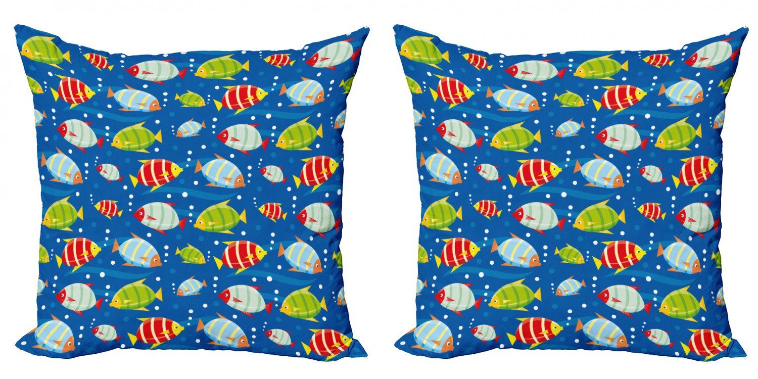 Kissenbezüge Modern Accent Doppelseitiger Digitaldruck, Abakuhaus (2 Stück), Kindergarten Leuchtende Fische Marinekunst
