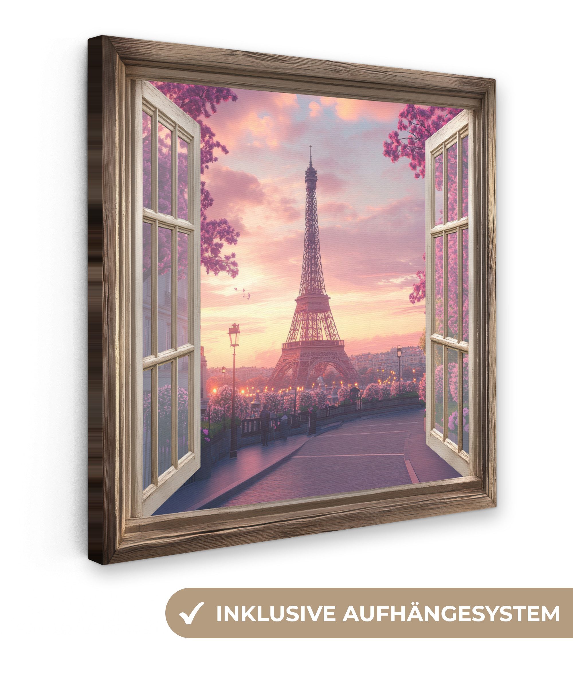 OneMillionCanvasses® Leinwandbild Fensterblick - Fenster - Paris - Eiffeltu günstig online kaufen