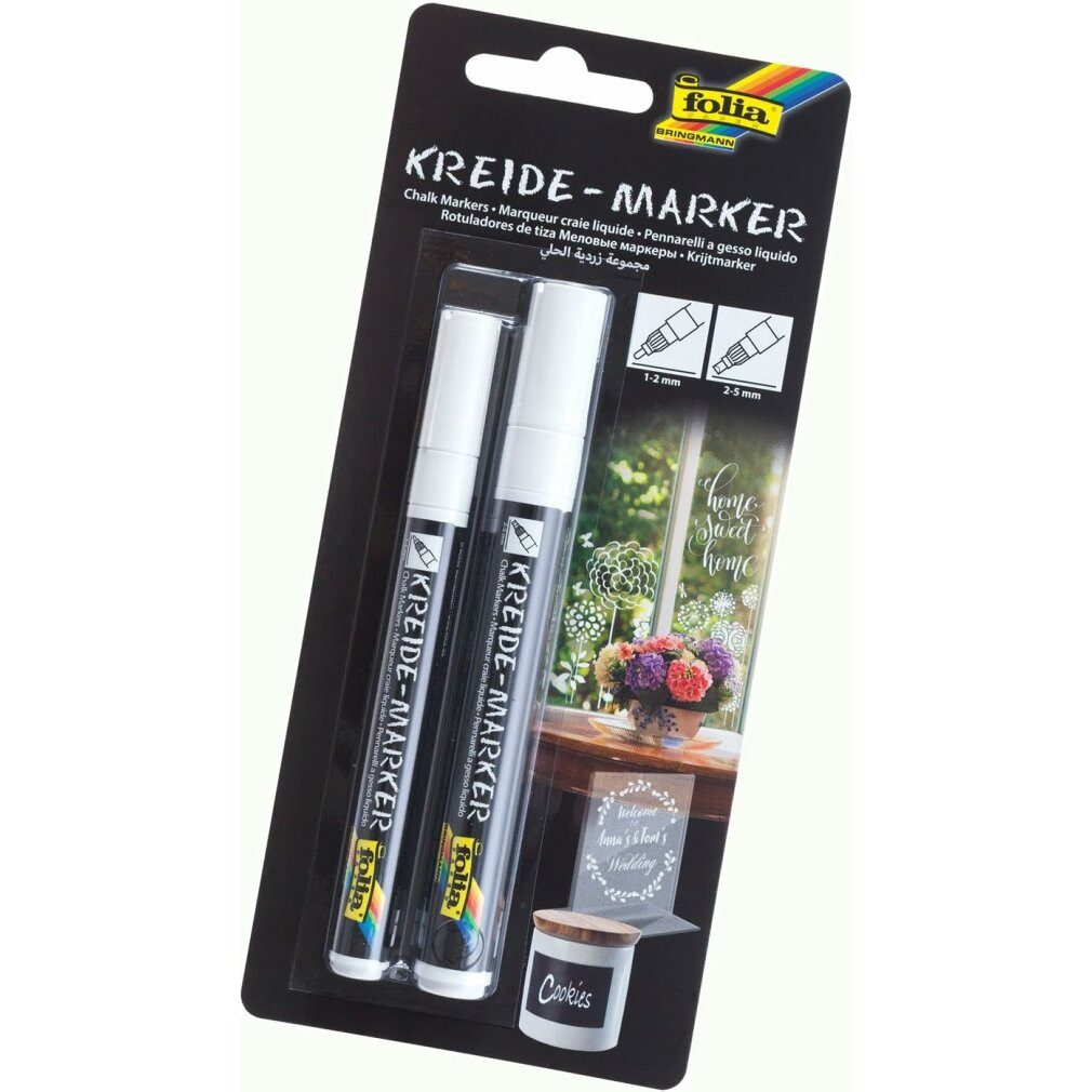 Folia Filzstift 2 Kreidemarker weiß 1,0 - 2,0 + 2,0 - 5,0 mm