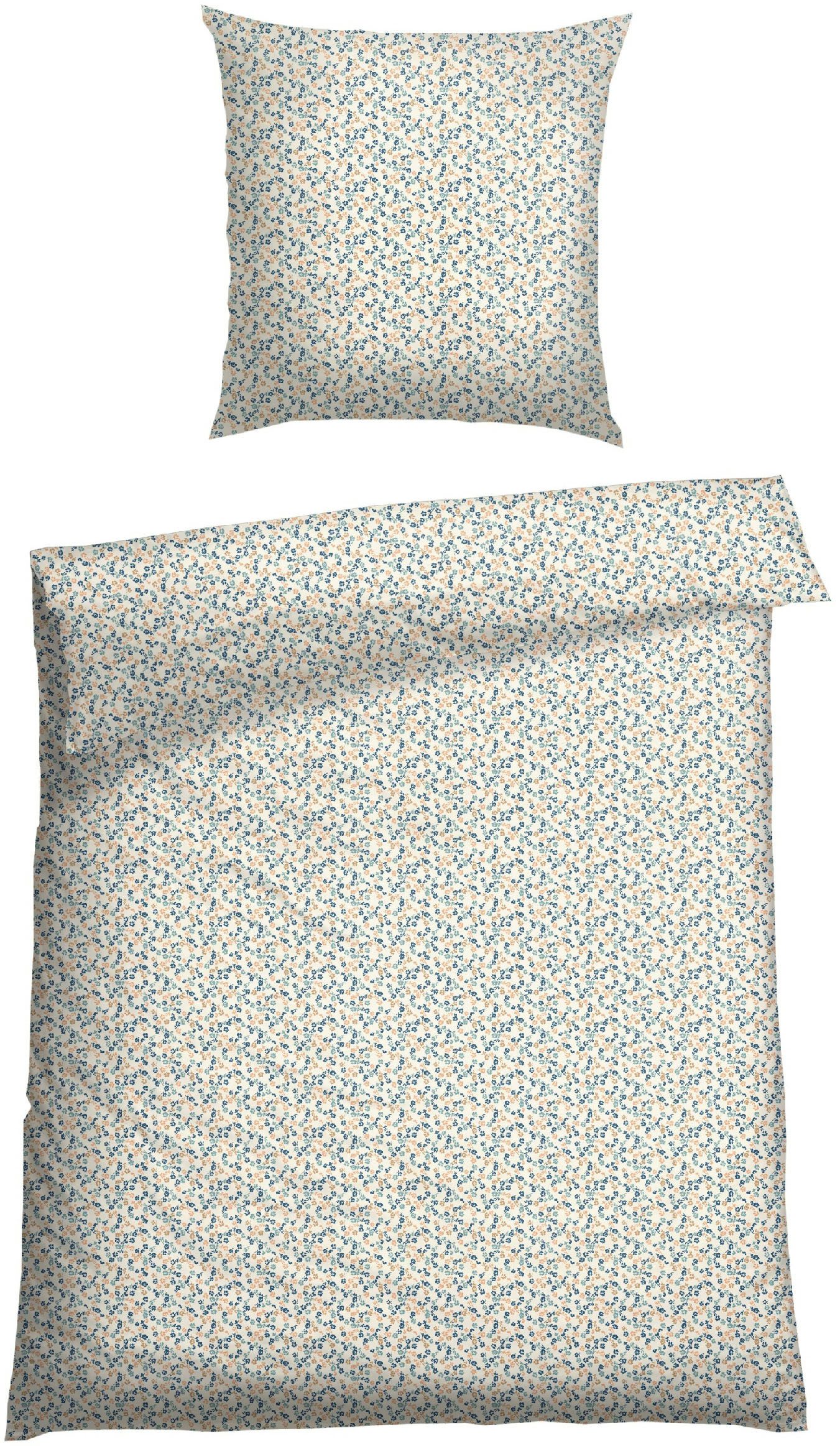 Schiesser Bettwäsche Ditsy aus weicher Baumwolle mit dezentem Millefleur-Muster, Renforcé, 2 teilig, MADE IN GREEN by OEKO-TEX®-zertifiziert