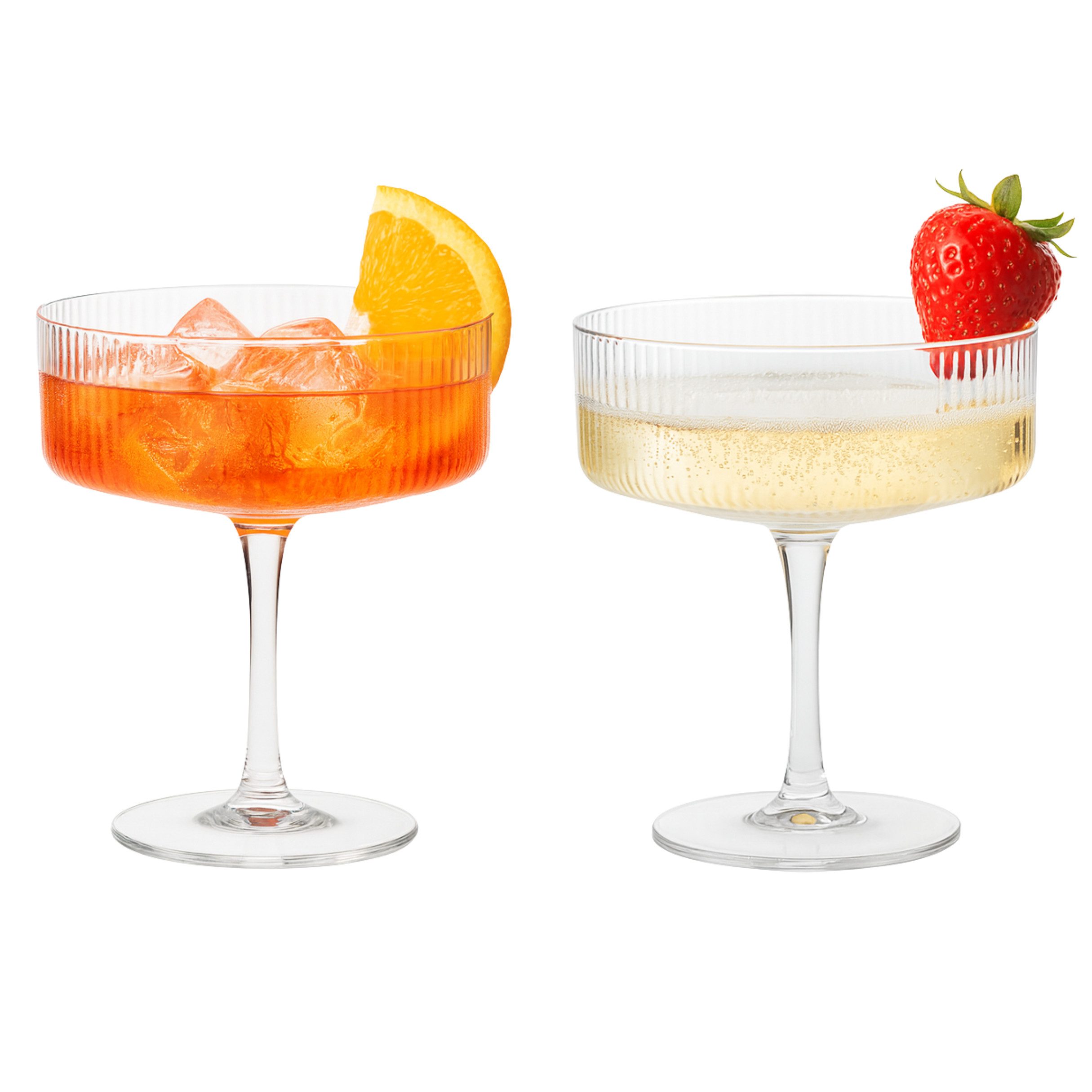 DAL CERO Martiniglas Cocktailglas – Elegantes geripptes Glas für Cocktails & Desserts, 2-tlg., 1-12er Set in 2 Größen