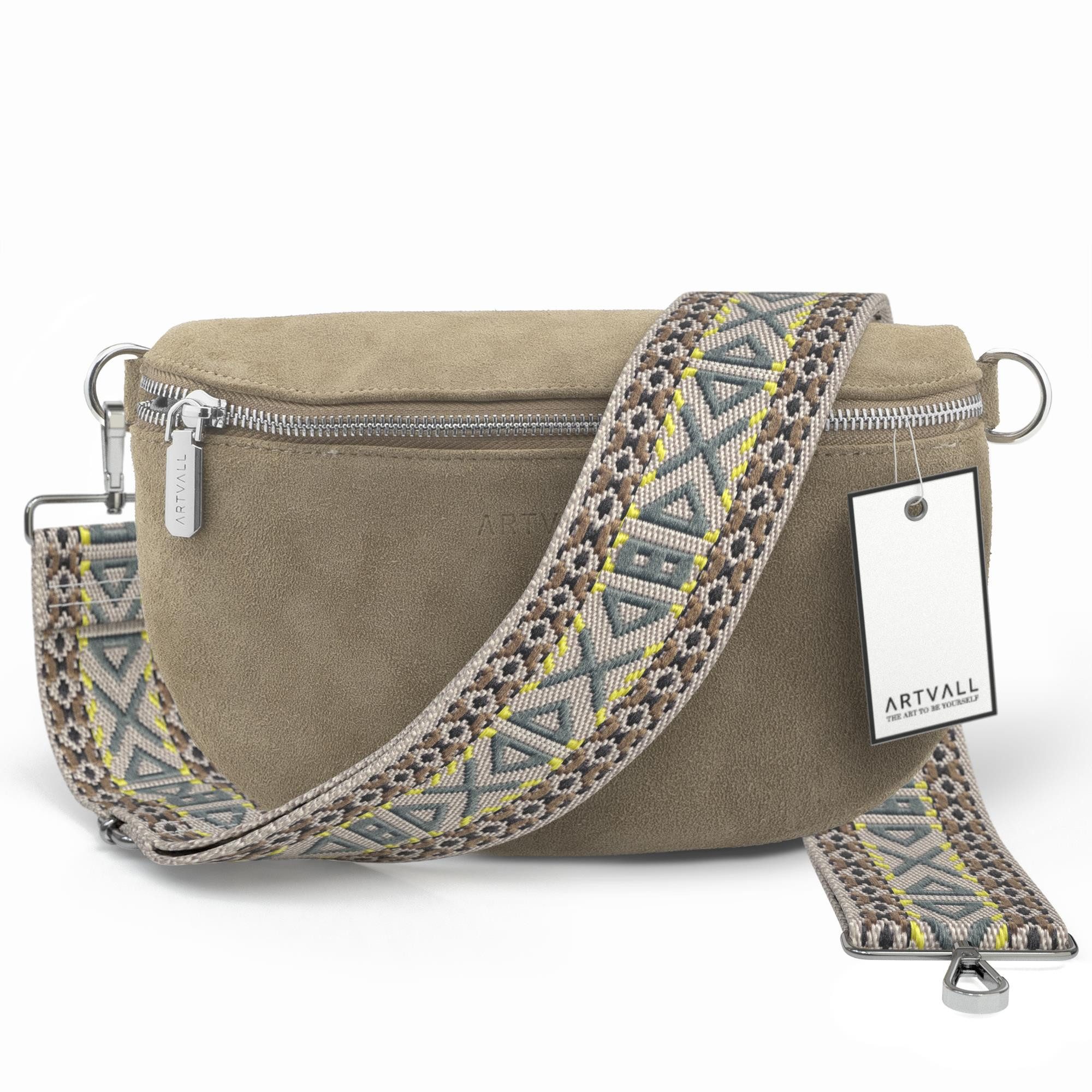 ARTVALL Umhängetasche Wildleder Handtasche Brusttasche Crossbody Beige (Tasche inkl. Taschenband), Bauchtasche Wildleder Klein mit Schultergurt abnehmbar Crossbody Bag