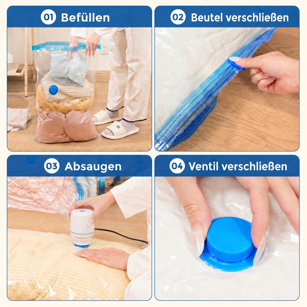 Futicare Aufbewahrungstasche 20pcs Vakuumbeutel mit elektrischer Luftpumpe (4 Jumbo, 4 groß, 4 Midi, 4 kleine Beutel, 4 Reise-Rollbeutel platzsparende Versiegel – Bild 5 von 5