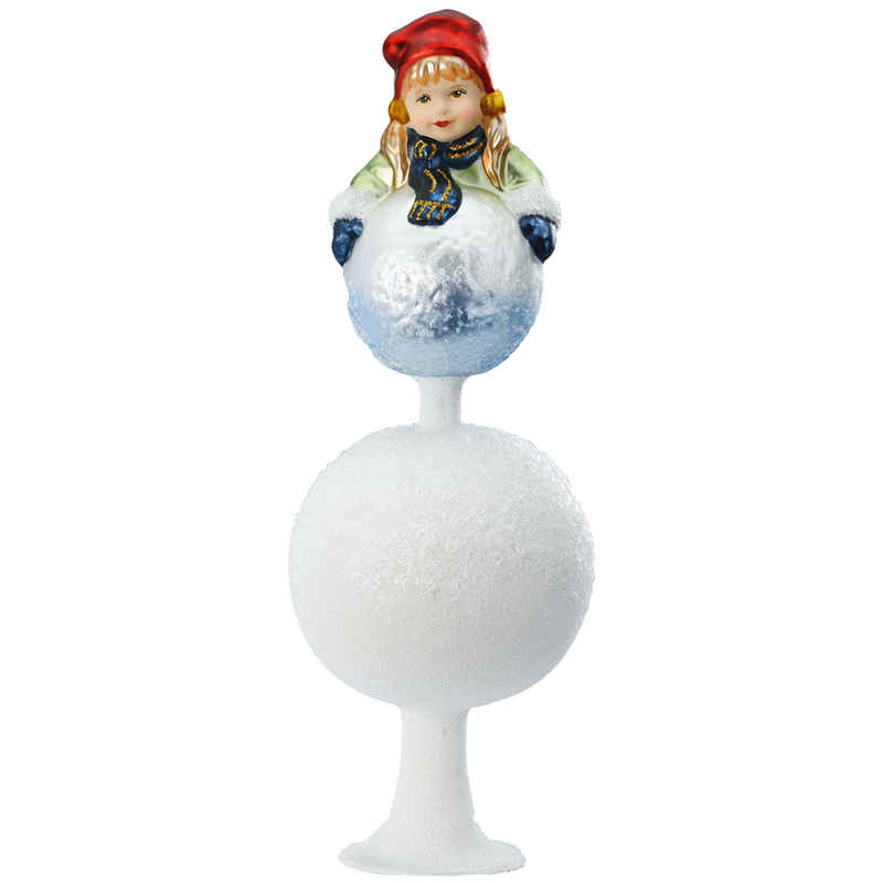 INGE-GLAS® Christbaumspitze Spielen im Schnee, Ø8cm x 21,5cm (1-tlg), mundgeblasen, handbemalt