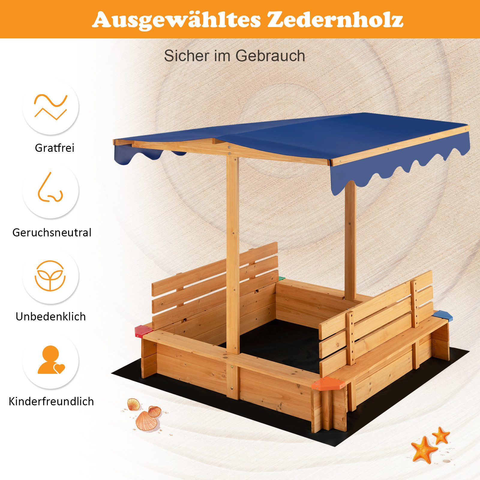 COSTWAY Sandkasten, Sandkasten mit Dach, aus Holz, bodenlos günstig online kaufen