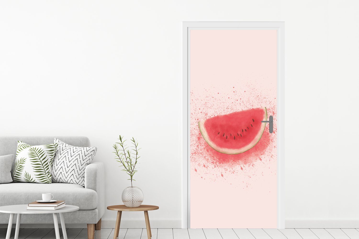 Fototapete Sommer, Türaufkleber, - MuchoWow St), (1 bedruckt, Türtapete - cm Tür, Matt, Wassermelone Obst Pastell - 75x205 für