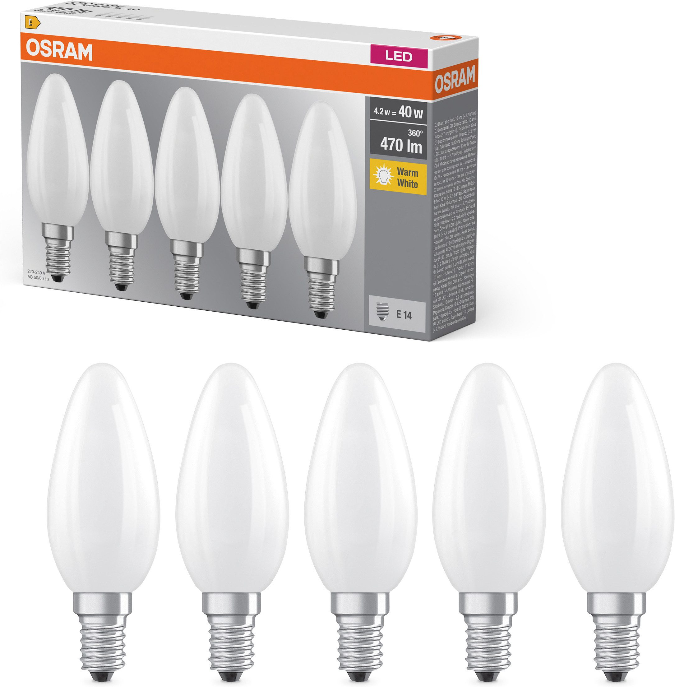 Osram LED-Leuchtmittel LED-Lampe Classic, E14, 5 St., Warmweiß