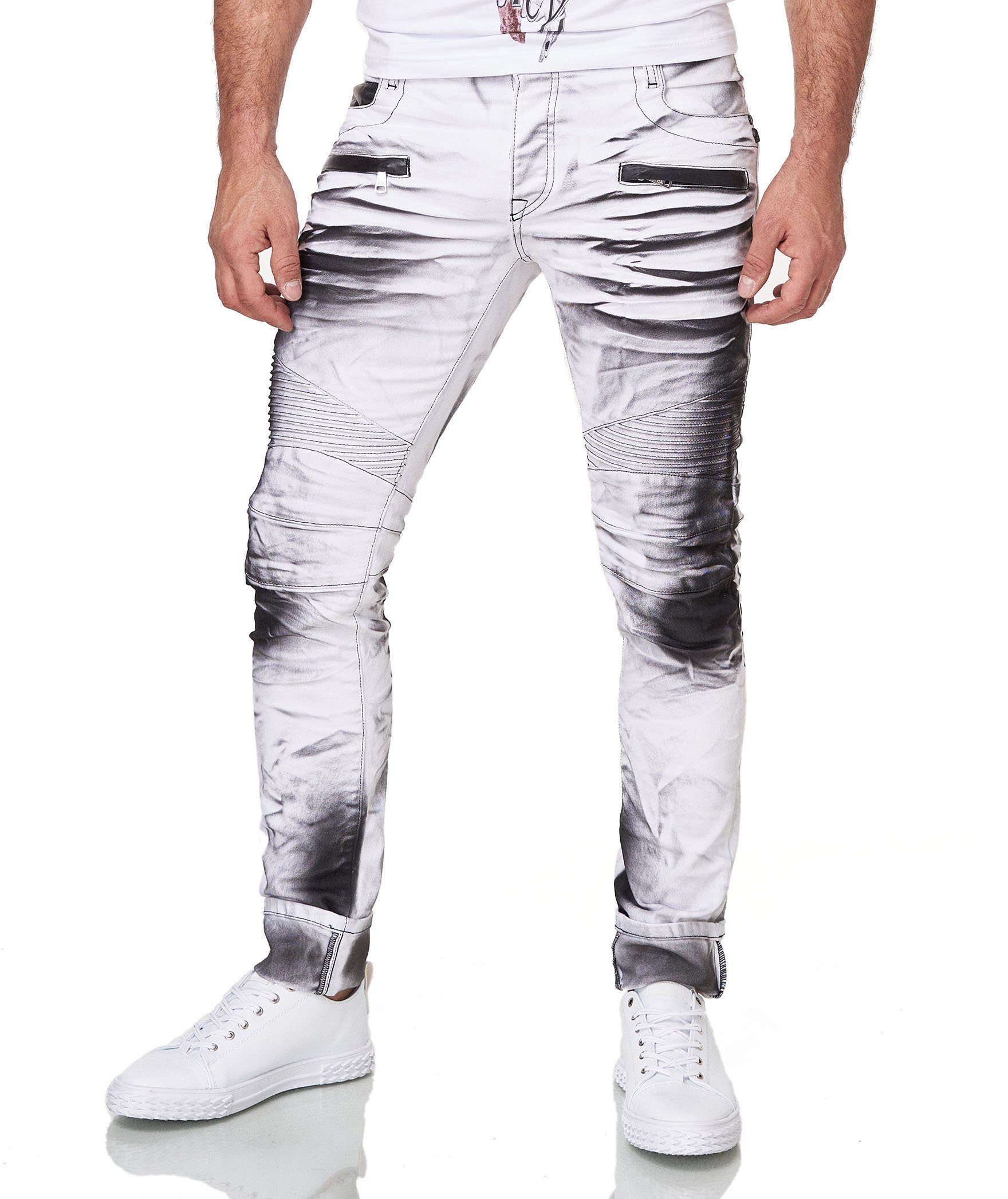 KINGZ Slim-fit-Jeans im Batik-Look