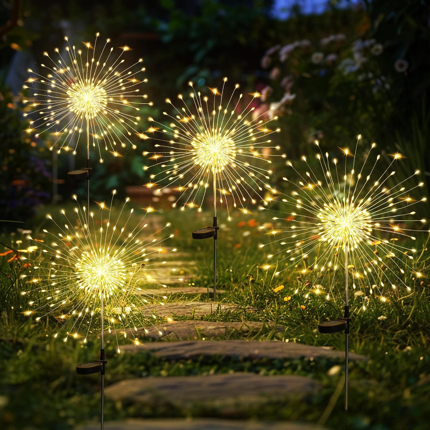 pedete LED Solarleuchte LED Solarleuchte Solarlampen Garten 120 LED Feuerwerk Solarleuchten, gartendeko, solarlampen für außen, Warmweiß, Tageslichtweiß, Leuchtmittel, Wetterfest Pusteblume Solarlampen 8 Modi mit Erdspieß
