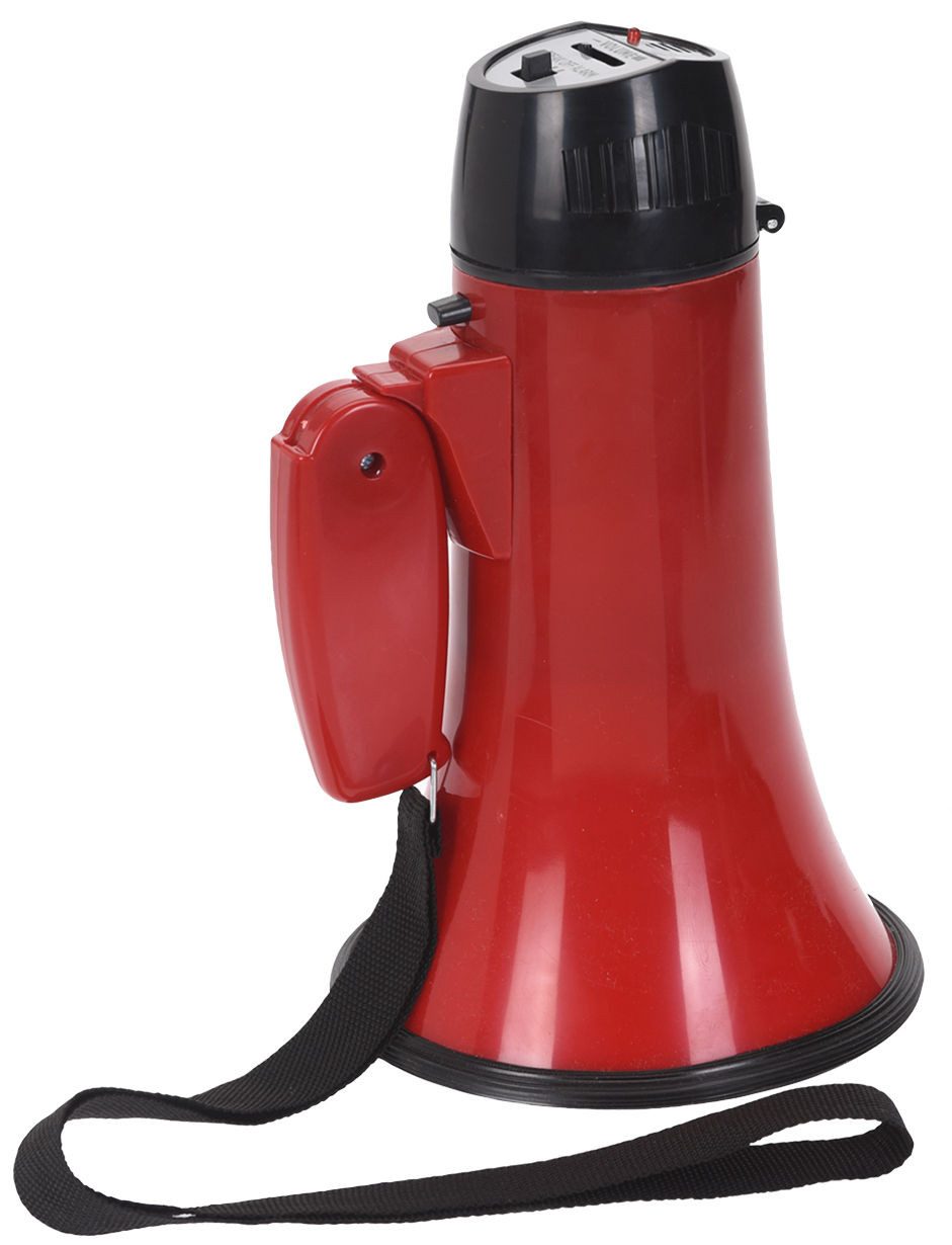 Spetebo Megafon mit Sirene - 22 x 14 cm - Mikrofon Spachrohr, Kunststoff, (mit Lautsprechfunktion, 1-tlg., in Rot), mit Tragegurt – Bild 4 von 5