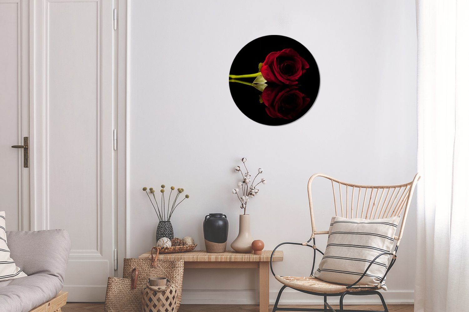 Wandbild, 30x30 Schwarz Rundes MuchoWow St), (1 cm Wohnzimmer, Rosen - - Forex, Kreis Rot, Gemälde Wanddekoration