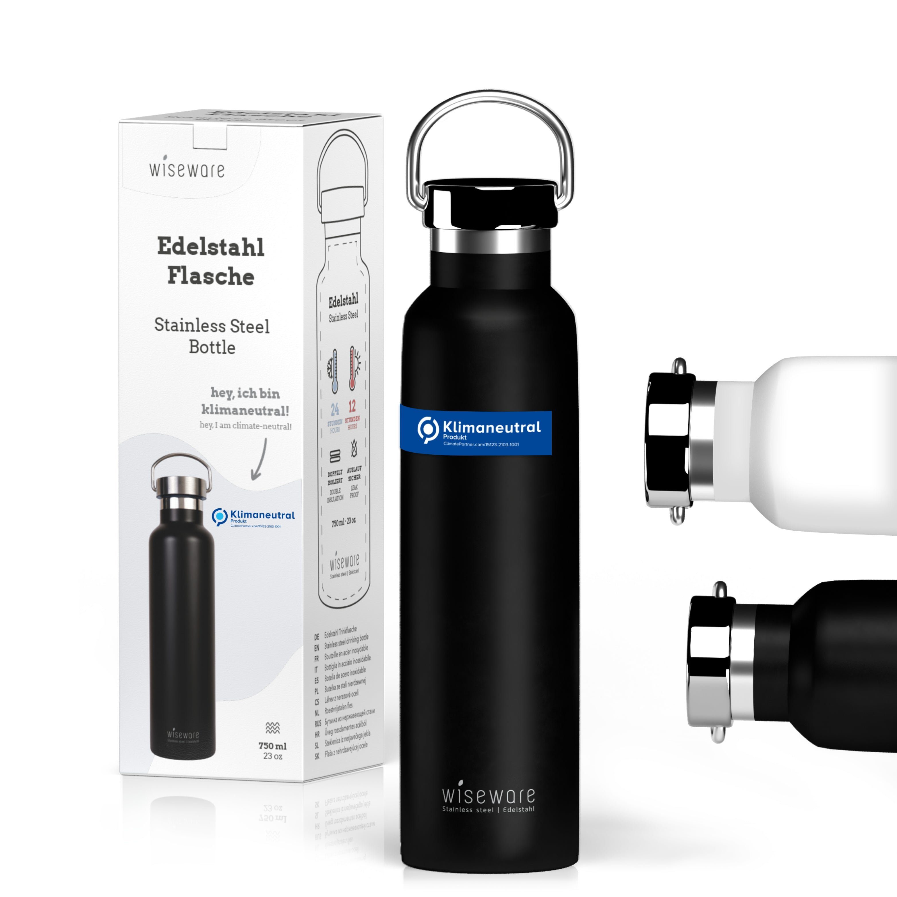 Mehrwegbecher Edelstahl Trinkflasche - Schwarze Isolierflasche
