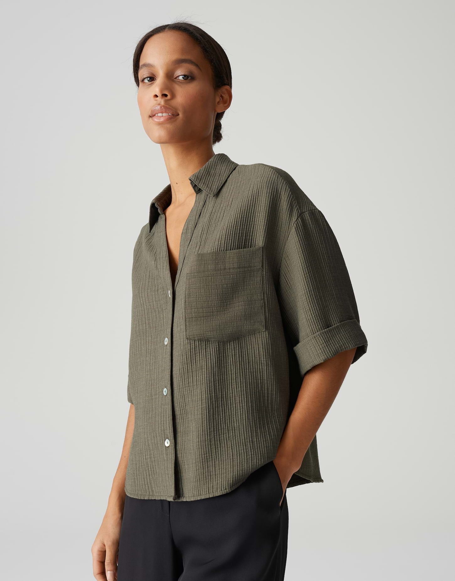 OPUS Kurzarmbluse FIORA Loose im Crinkle-Look günstig online kaufen