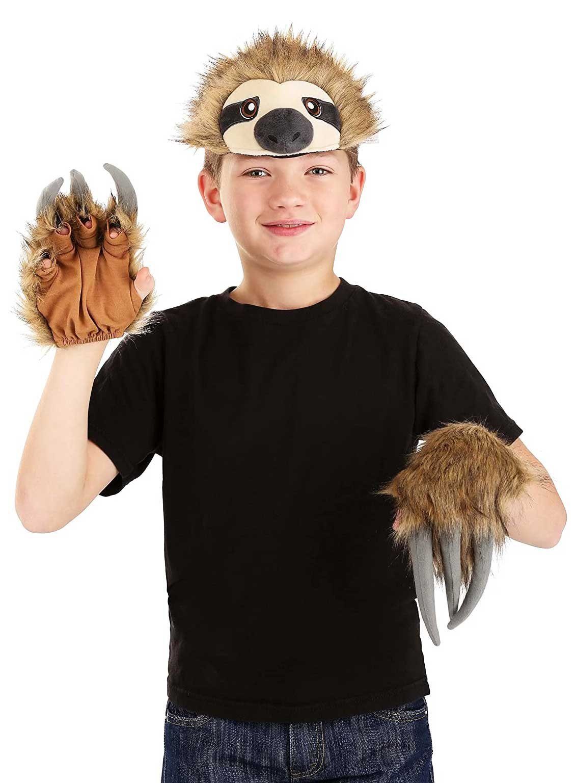 Elope Kostüm Faultier Kinder Accessoire-Set - Fasching Kostüm K, Supersüßes Set aus Tiermütze und Fellpfoten