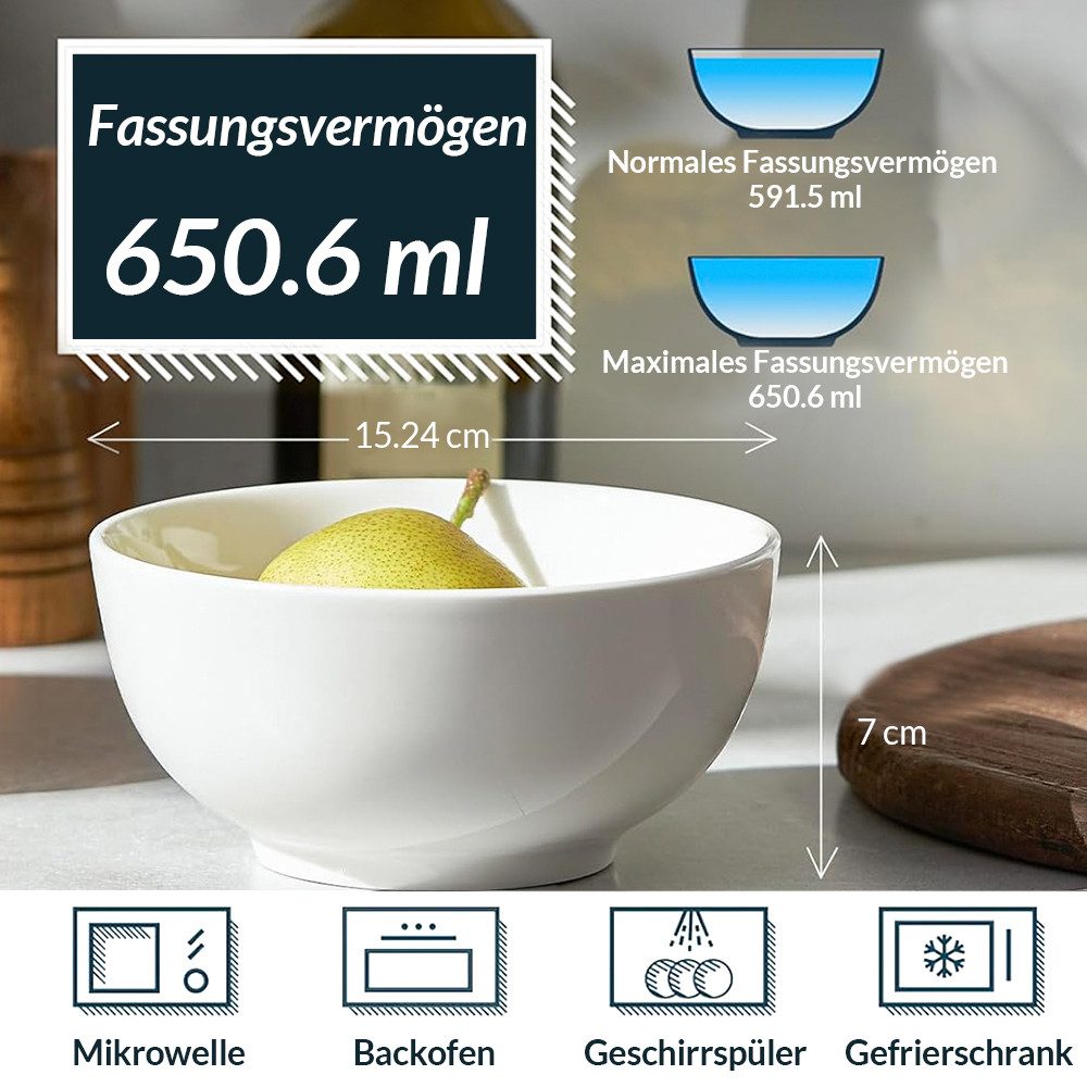 Dowan Müslischale 650 ml Keramiksuppen- & Müslischalen - 15 cm, Weiß, (4-tlg), spülmaschinengeeignet