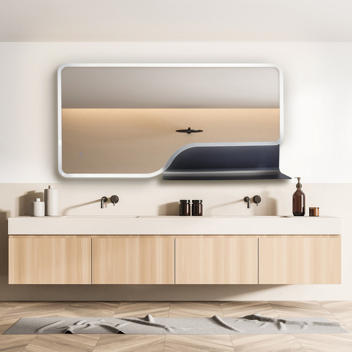 Paco Home Spiegel LED FANTASY, Touch-Wandspiegel Wandleuchte Badspiegel Ablage Neutralweiß, LED Backlight Beleuchteter wechselbar
