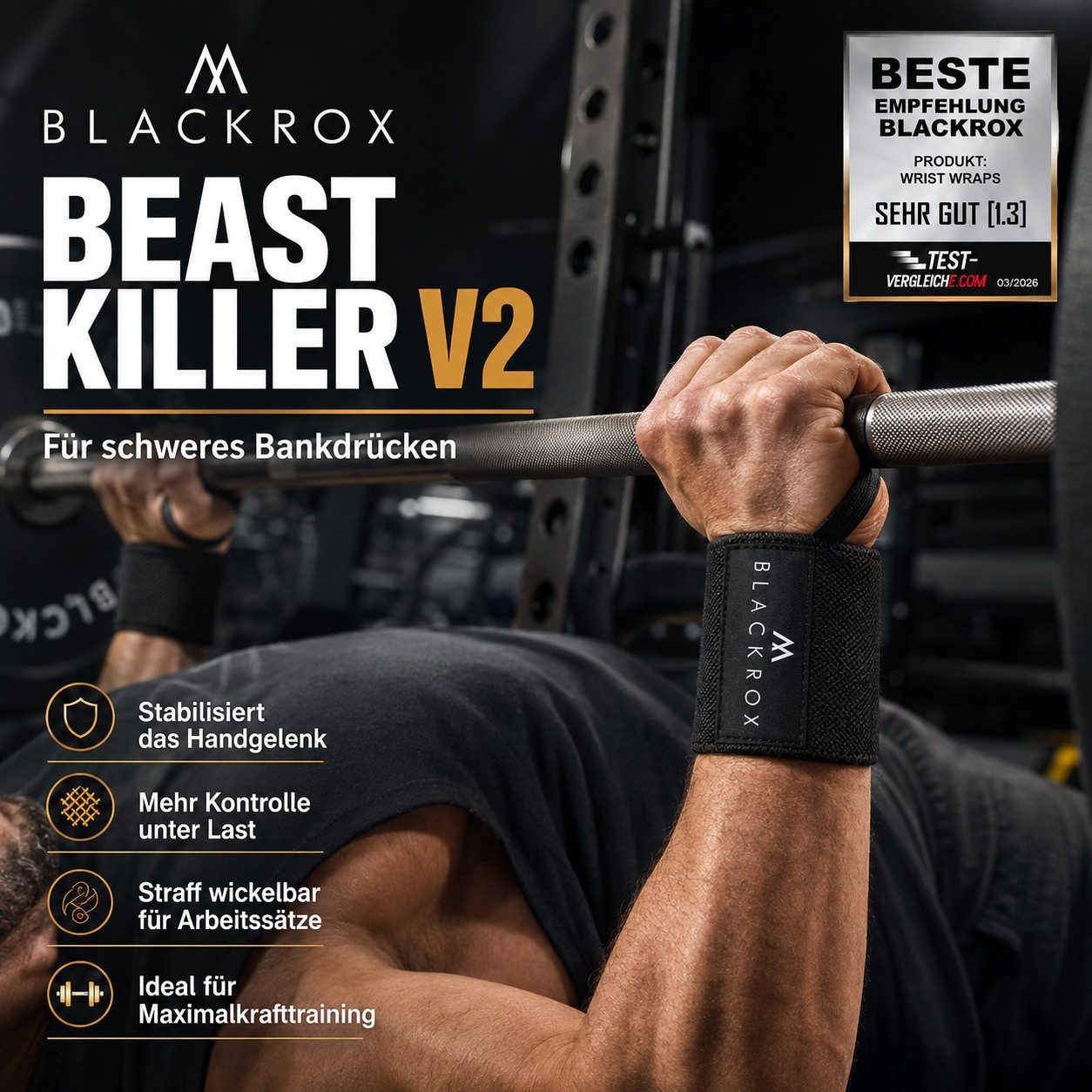 BLACKROX Handgelenkbandage [Vergleichssieger 2026] BEAST KILLER, One Size, 2er Set