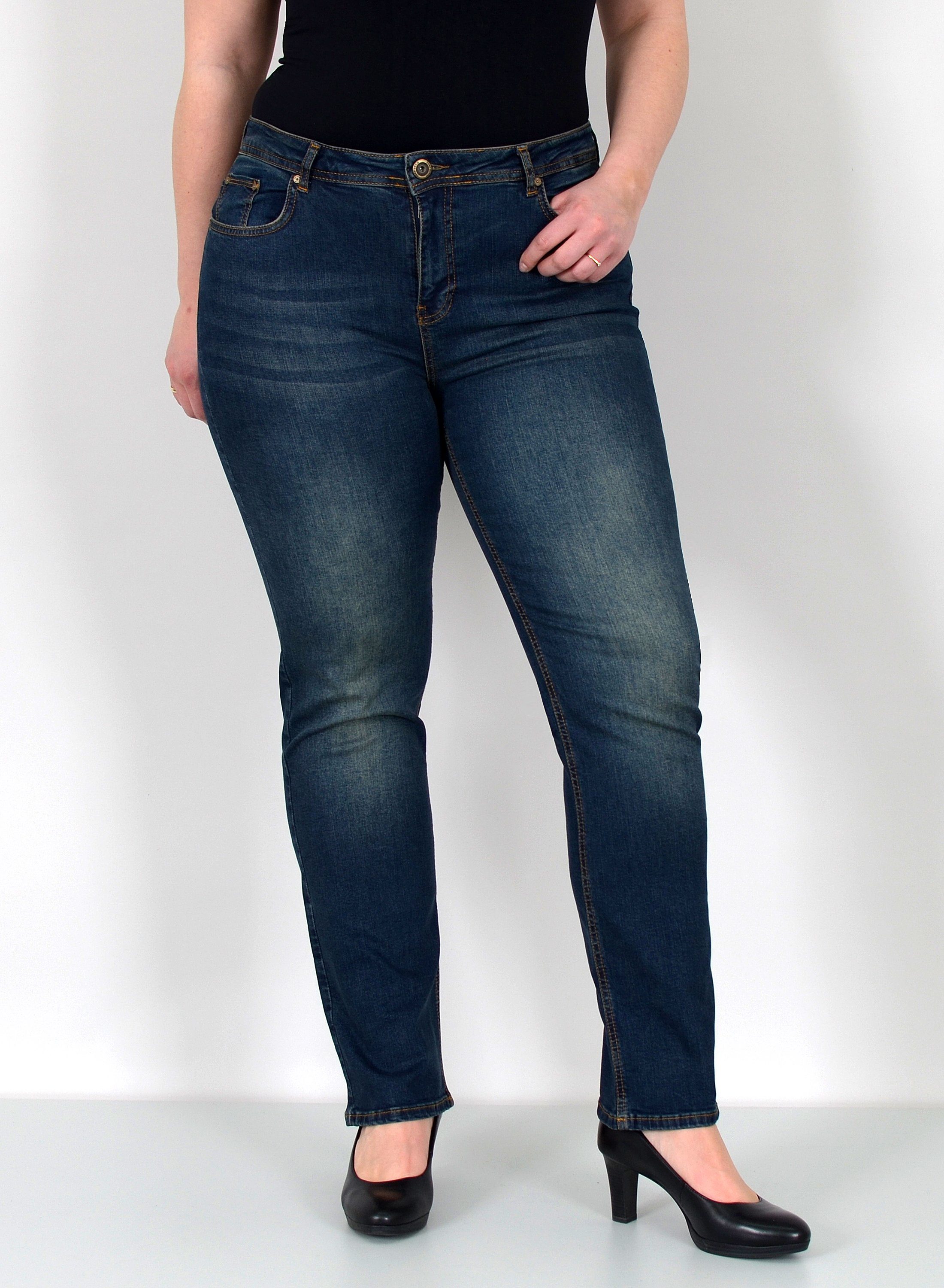 ESRA Straight-Jeans Gerade Schnitt Jeans hoher Bund mit Stretch bis Plus Size Übergröße Straight Jeans Damen High Waist Stretch Jeans Hose mit geradem Bein – Bild 5 von 5