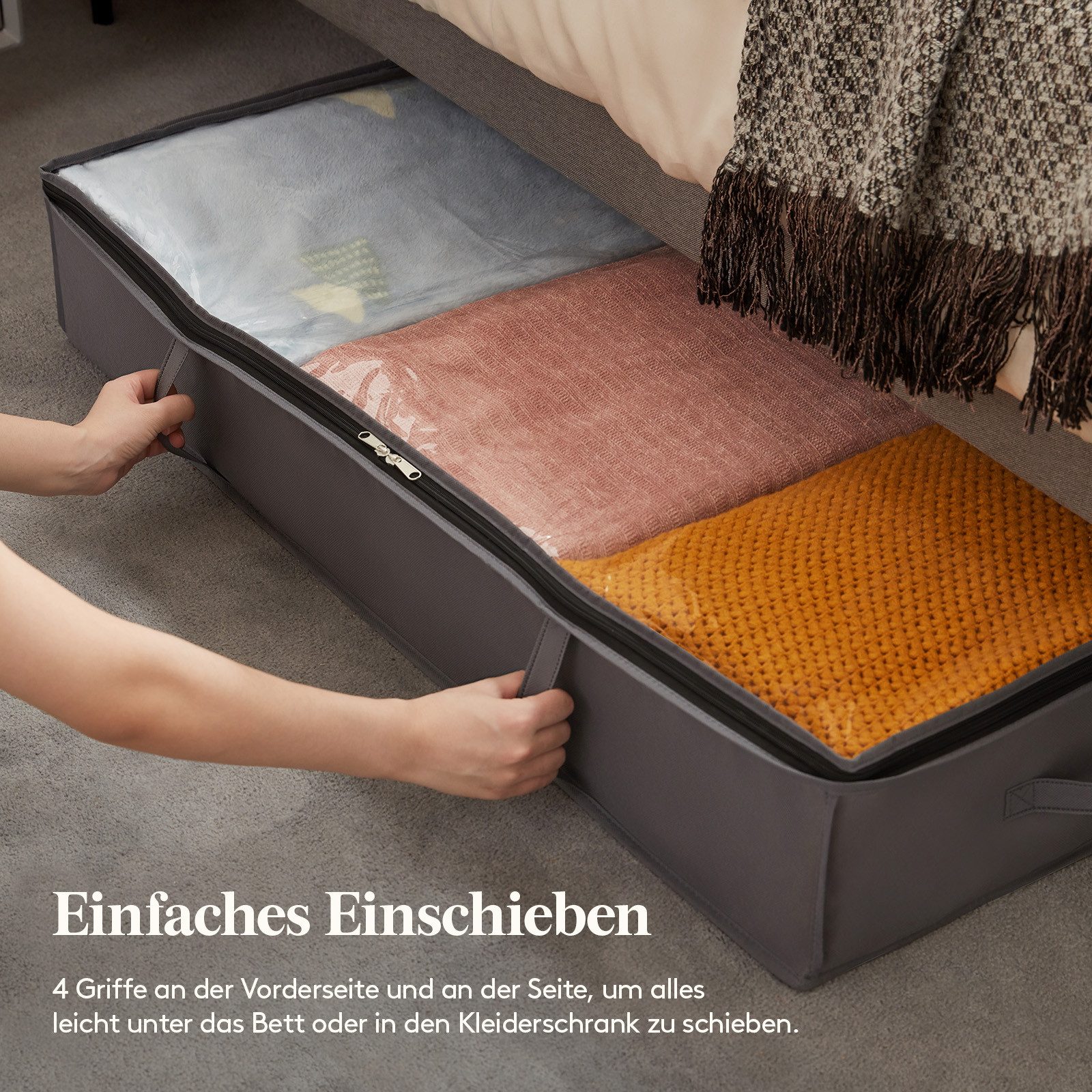 Lifewit Aufbewahrungsdose Unterbettkommode, Unterbett Faltbare Aufbewahrungsbox mit Deckel (3 St)