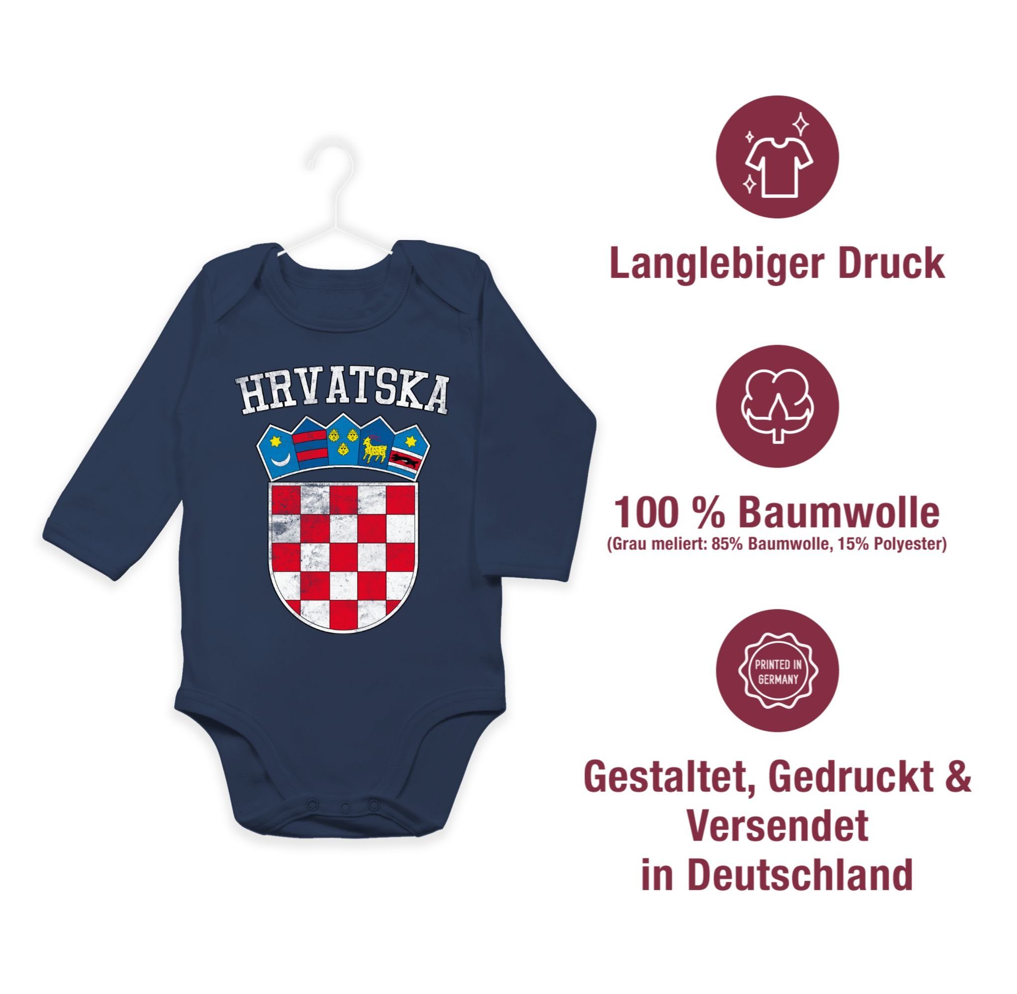 Baby Shirtracer WM Fussball EM Shirtbody Blau Wappen Navy 2024 1 Kroatien