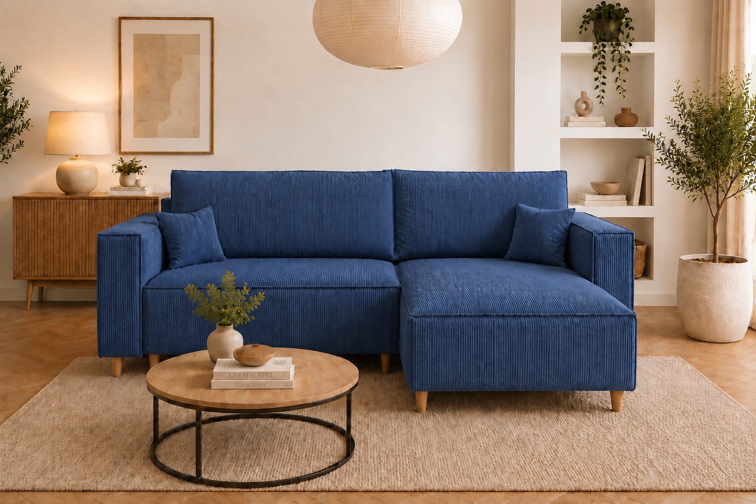 MARPUR Ecksofa RIO aus Cordstoff mit Schlaffunktion und Bettkasten, L-Form Couch, Universal Ottomane, in 7 trendigen Farben wählbar