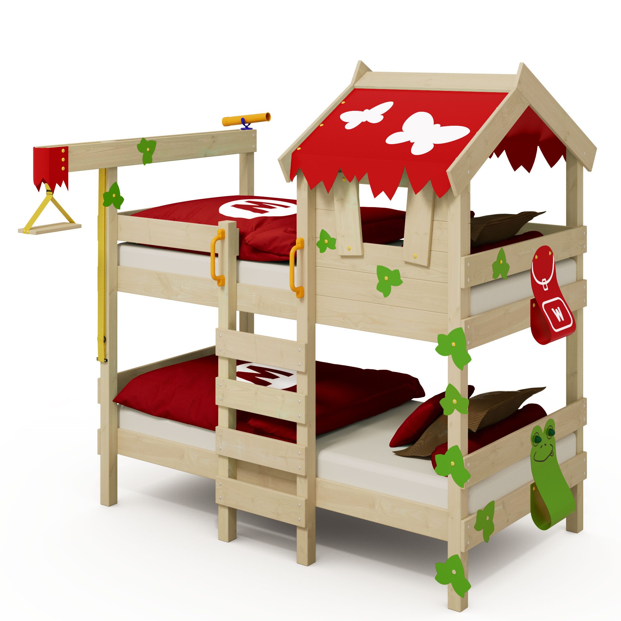 Wickey Kinderbett Crazy Ivy Etagenbett 90x200 aus Massivholz mit Dach und Leiter (Holzpaket aus Pfosten und Brettern, Spielbett für Kinder), Massivholzbrett