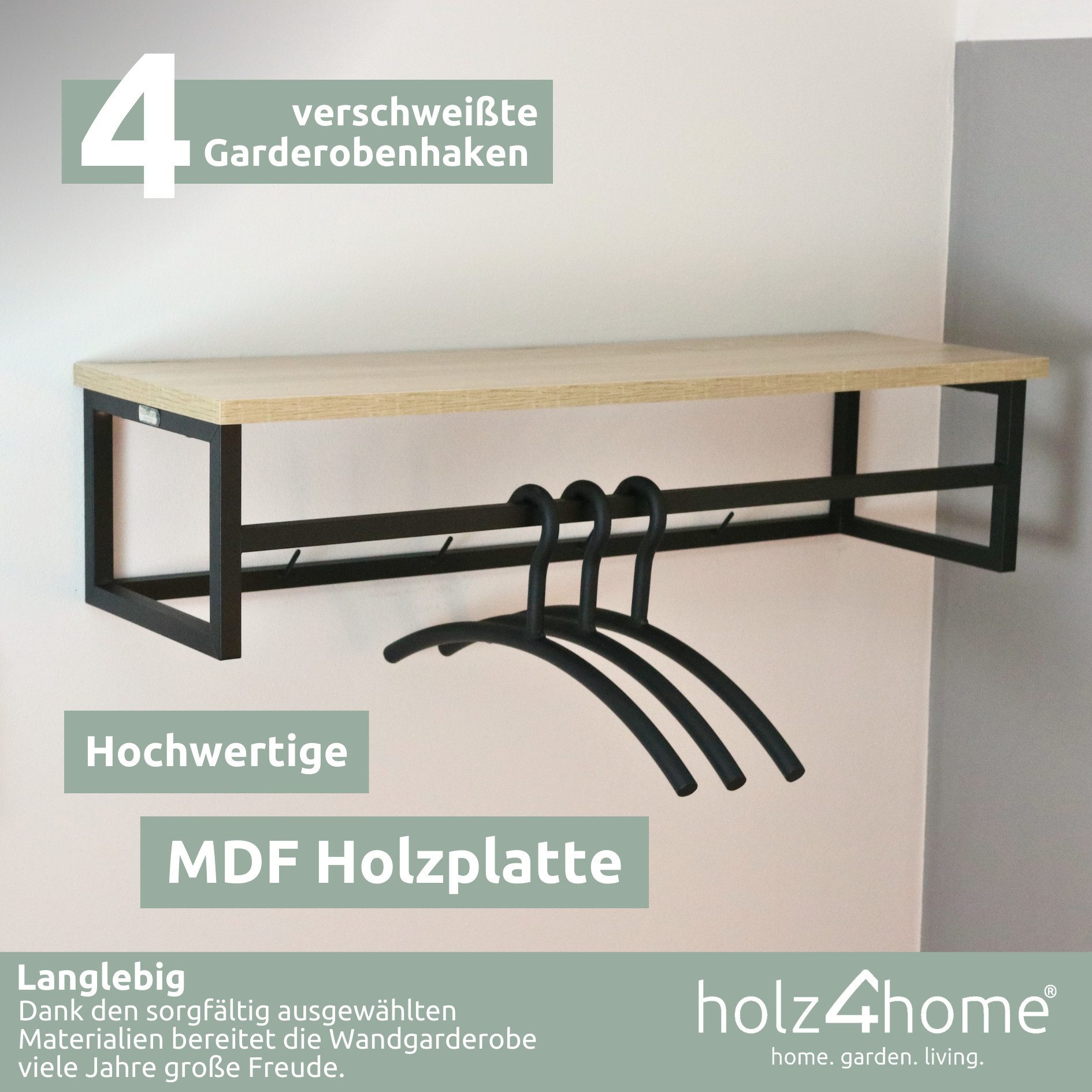 holz4home® Wandgarderobe Garderobe MDF Sonoma Eiche I 92x29x22 cm I Kleider günstig online kaufen