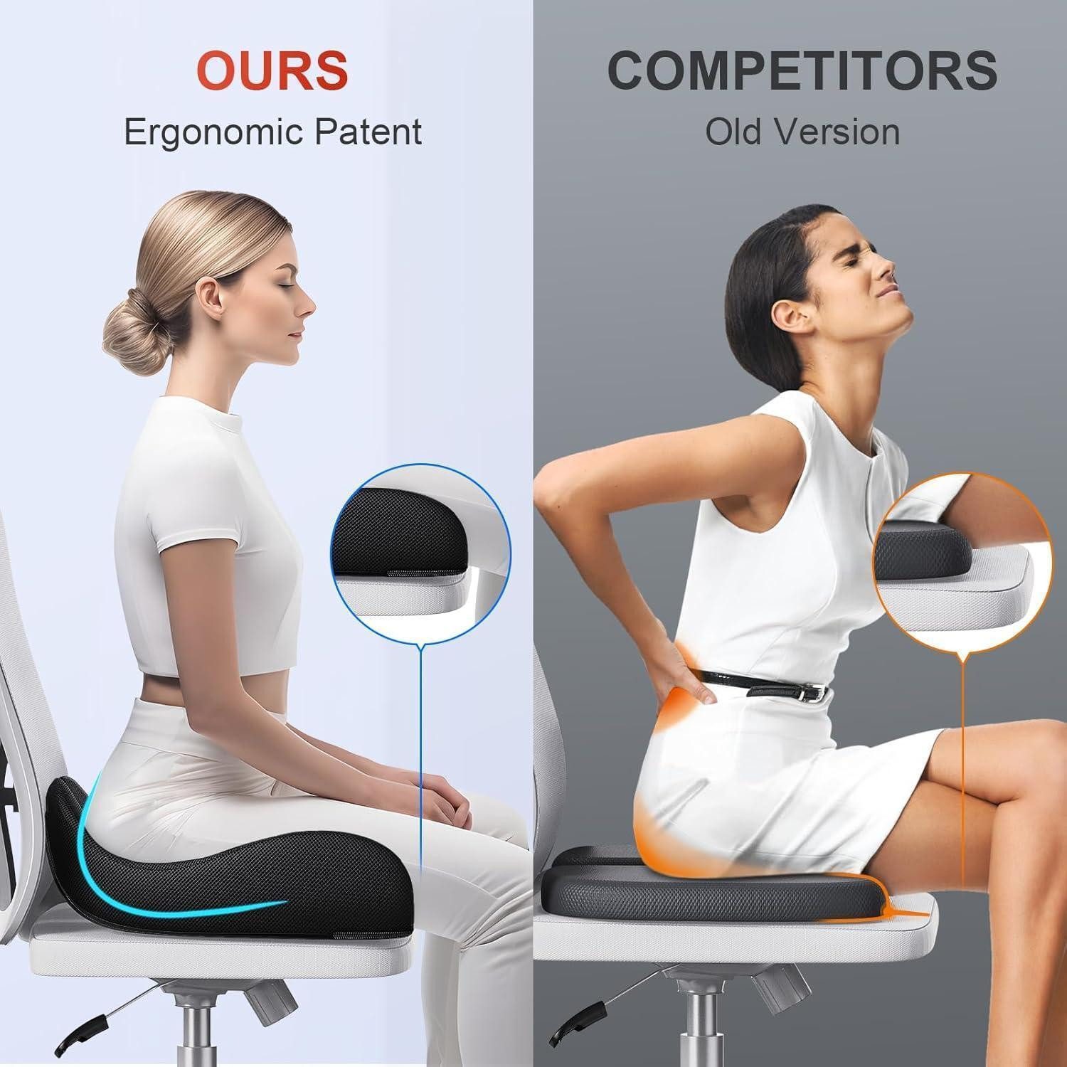 LuxusKollektion Stuhlkissen Ergonomisches Memory-Foam Sitzkissen für Büro Bürostuhl Auto Schwarz – Bild 3 von 5