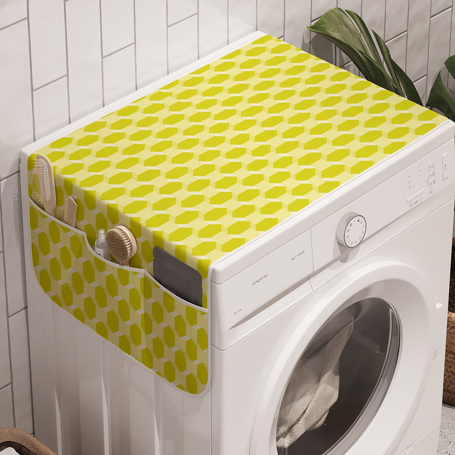 Abakuhaus Badorganizer Anti-Rutsch-Stoffabdeckung für Waschmaschine und Trockner, Polygonen Abstrakt Hexagons Squares
