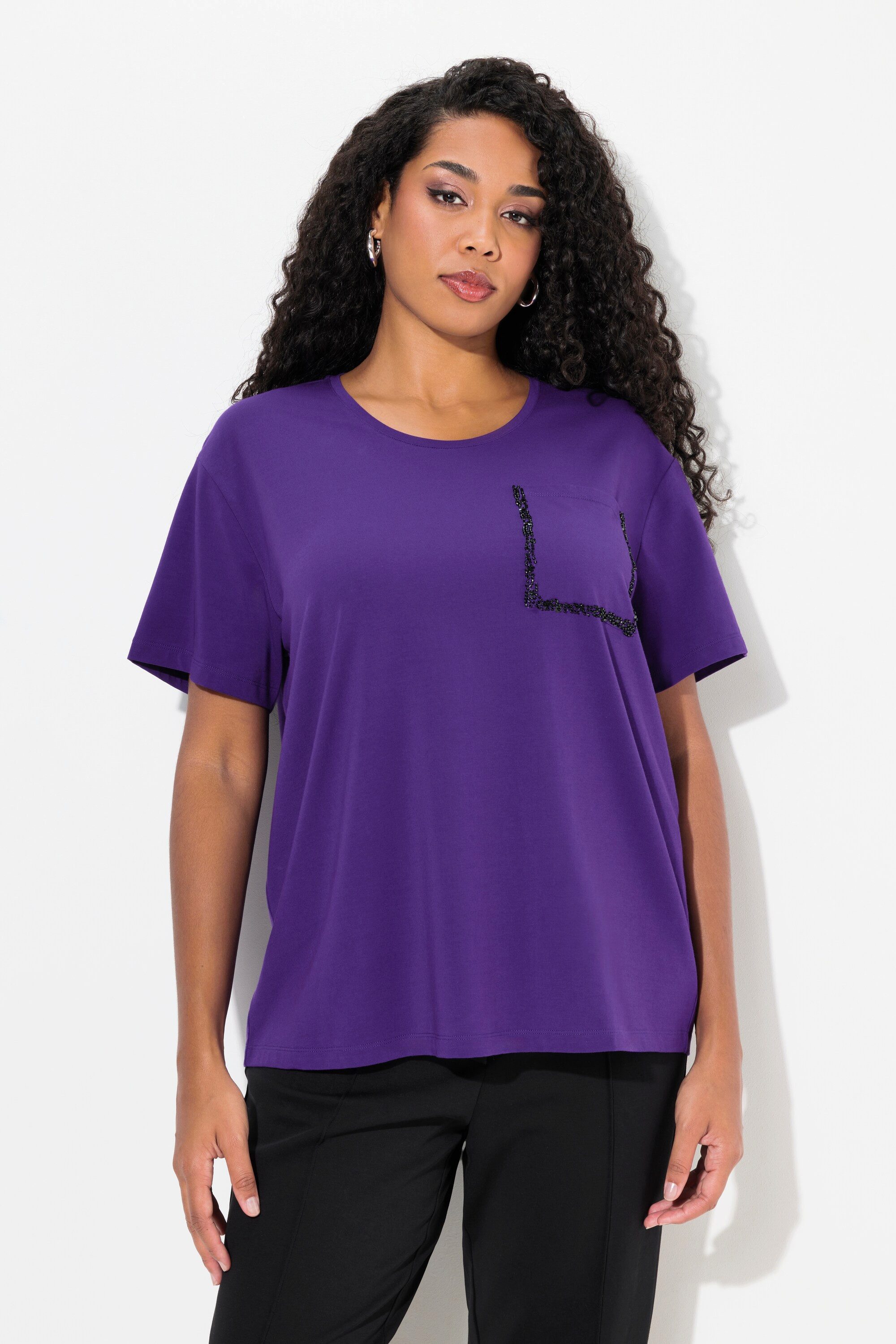 Ulla Popken T-Shirt T-Shirt Brusttasche Perlen günstig online kaufen