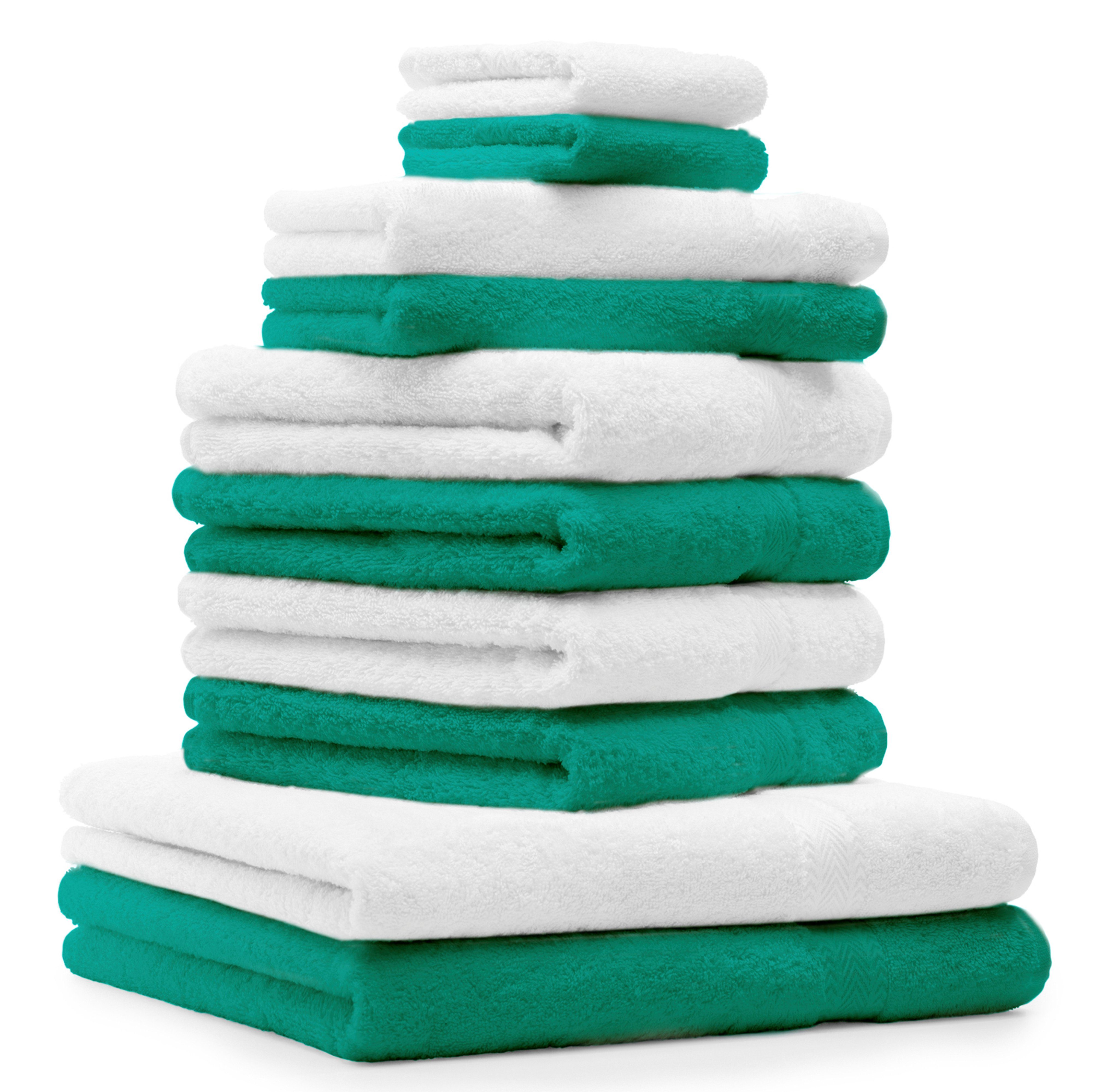 Betz Handtuch Set 10-TLG. Handtuch-Set Classic Farbe smaragdgrün und weiß, 100% Baumwolle