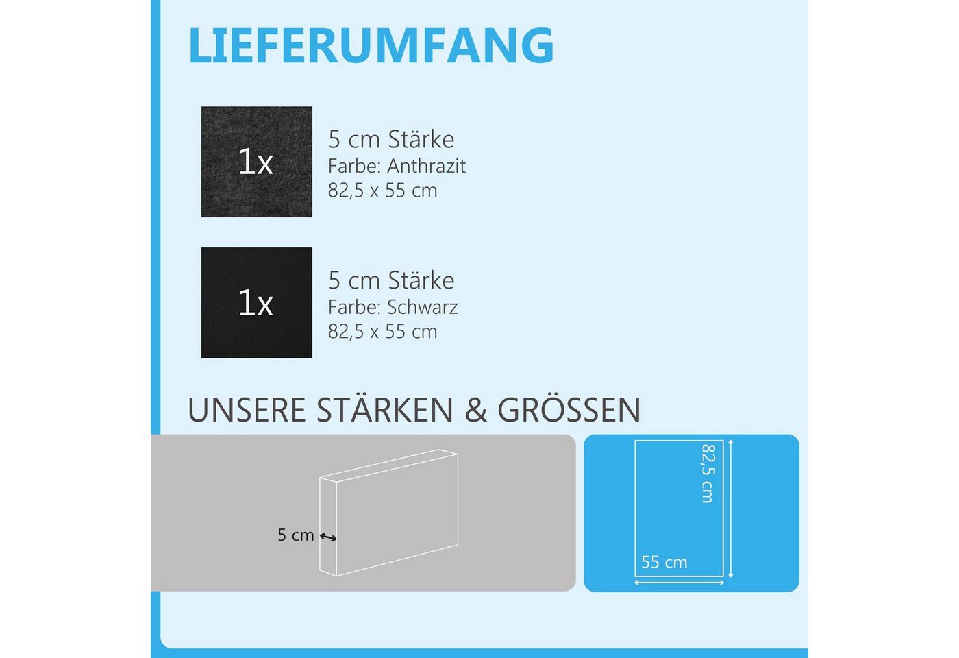 Thumbnail - platino24 Akustikplatte 2er Set Rechtecke aus Basotect ® G+ mit Akustikfilz 825x550x50mm