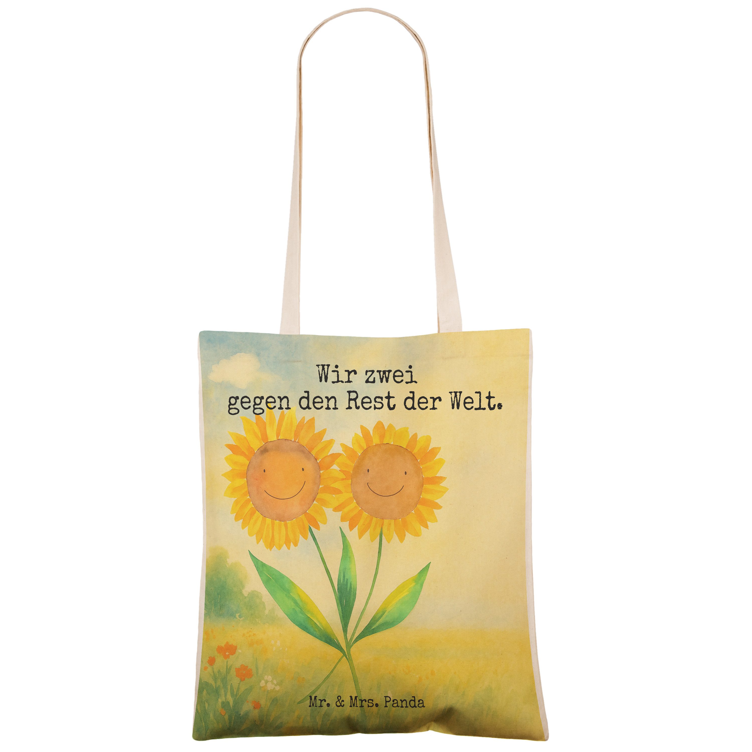 Mr. & Mrs. Panda Tragetasche Blume Sonnenblume Design, Tote Bag, Weiß, Tasche, Garten, Best Friend (Packung), Tragetasche Bedruckt Sonnenblume Freundin